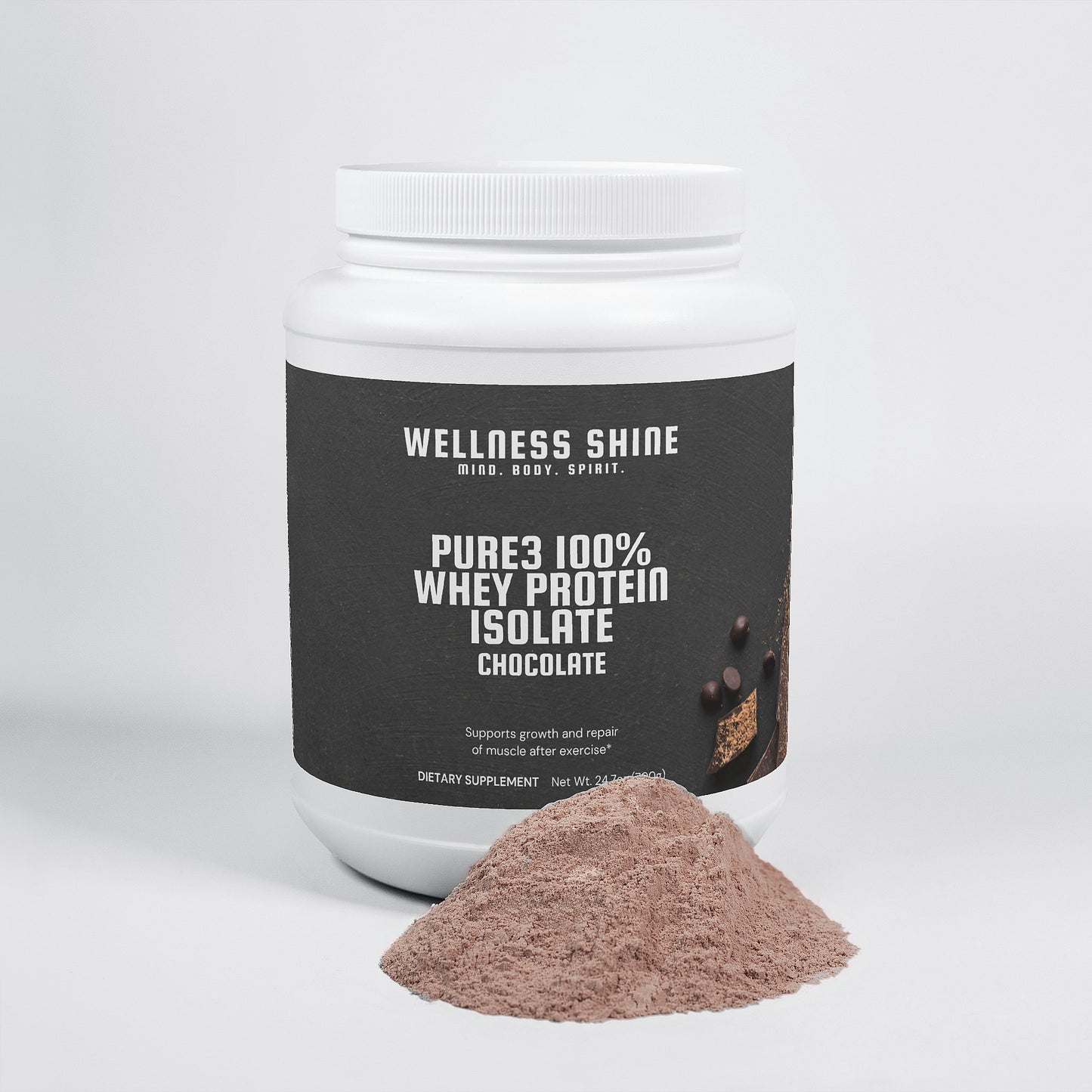 Pure3 100% Whey Protein Isolate (Chocolate) – Muscle Growth and Recovery Supplement by Wellness Shine