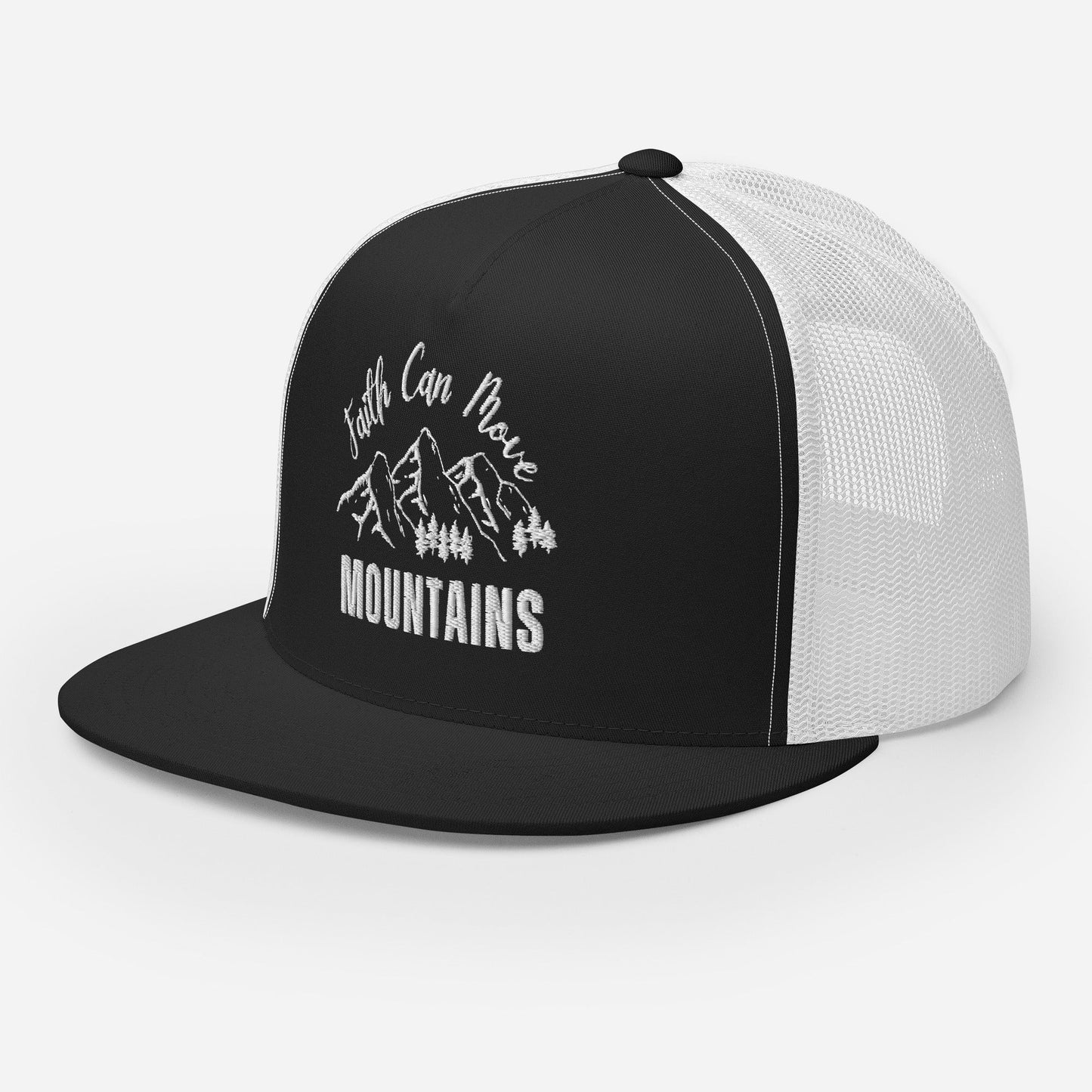 "Faith Can Move Mountains" Christian Hat, Bible Verse Hat, Yupoong 6006 Trucker Cap - Wellness Shine