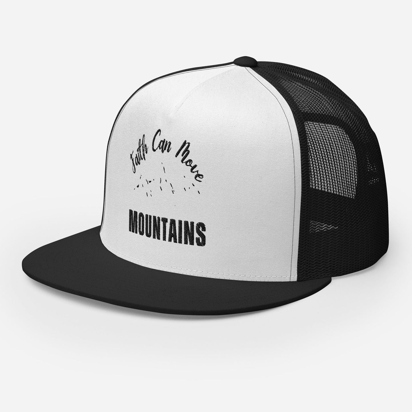 "Faith Can Move Mountains" Christian Hat, Bible Verse Hat, Yupoong 6006 Trucker Cap - Wellness Shine