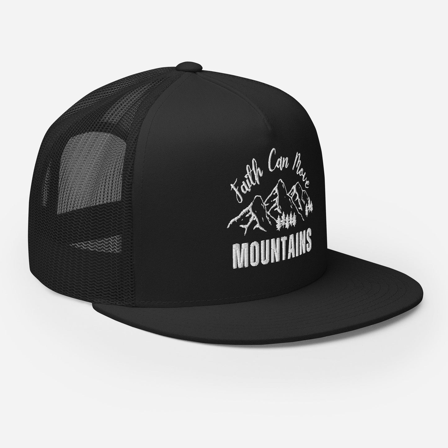 "Faith Can Move Mountains" Christian Hat, Bible Verse Hat, Yupoong 6006 Trucker Cap - Wellness Shine