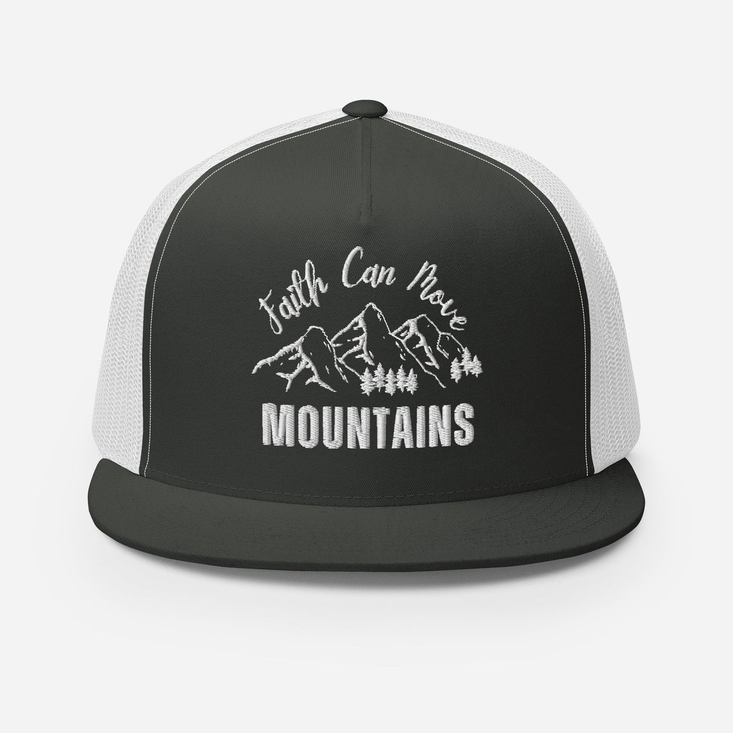 "Faith Can Move Mountains" Christian Hat, Bible Verse Hat, Yupoong 6006 Trucker Cap - Wellness Shine
