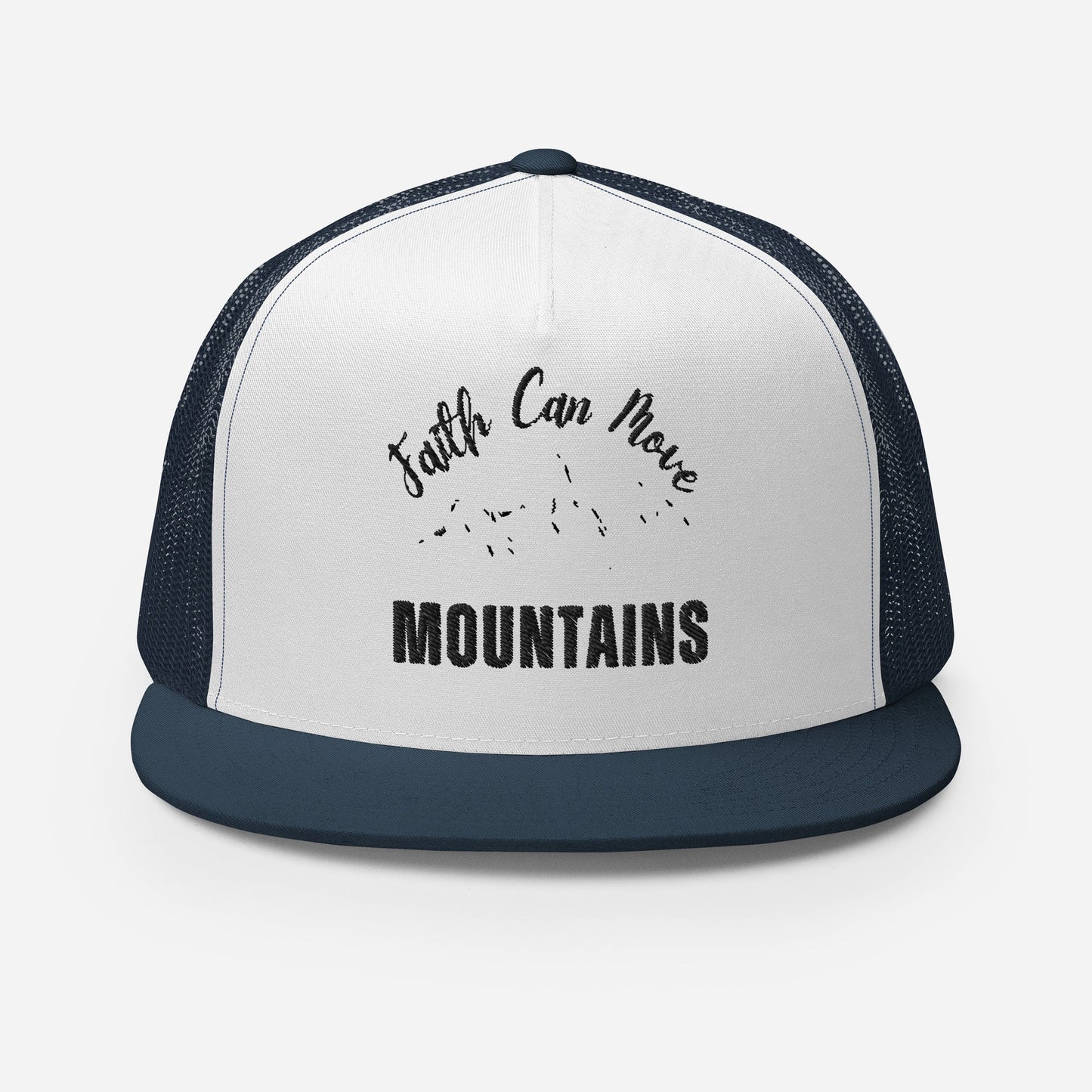 "Faith Can Move Mountains" Christian Hat, Bible Verse Hat, Yupoong 6006 Trucker Cap - Wellness Shine