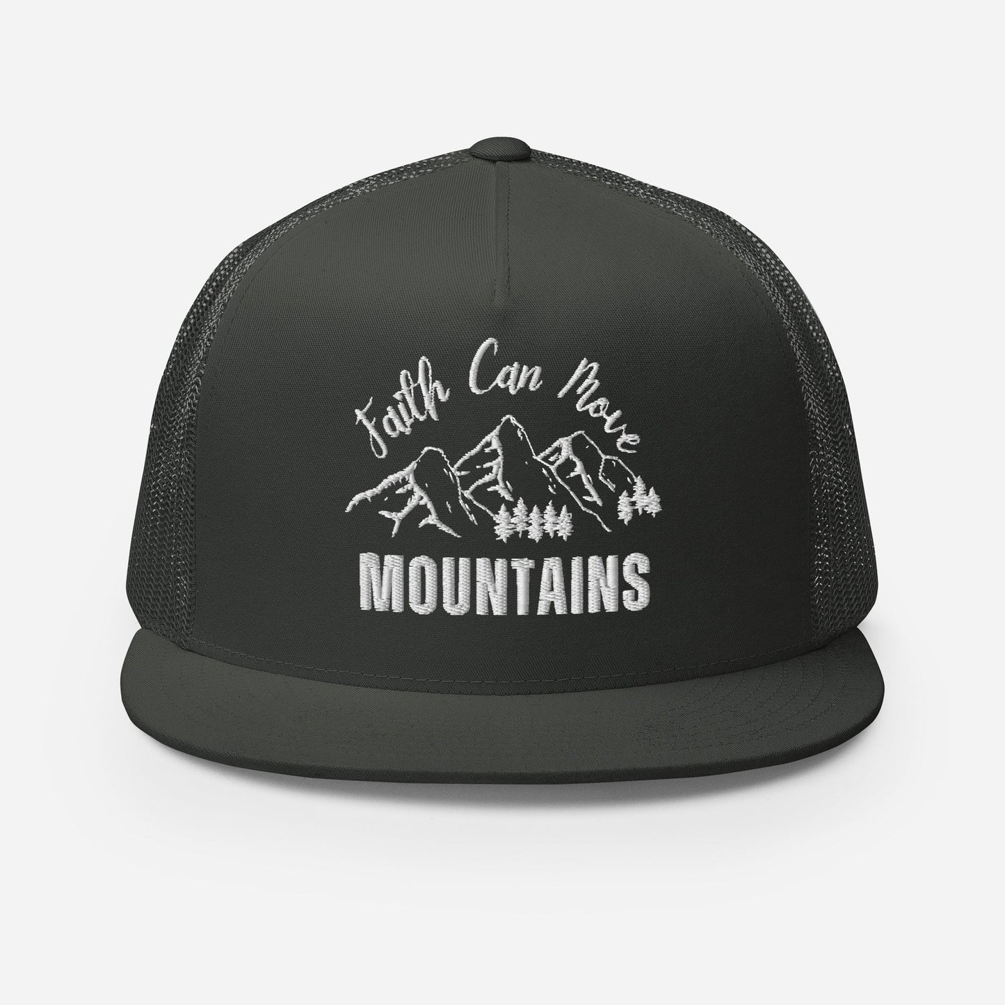 "Faith Can Move Mountains" Christian Hat, Bible Verse Hat, Yupoong 6006 Trucker Cap - Wellness Shine
