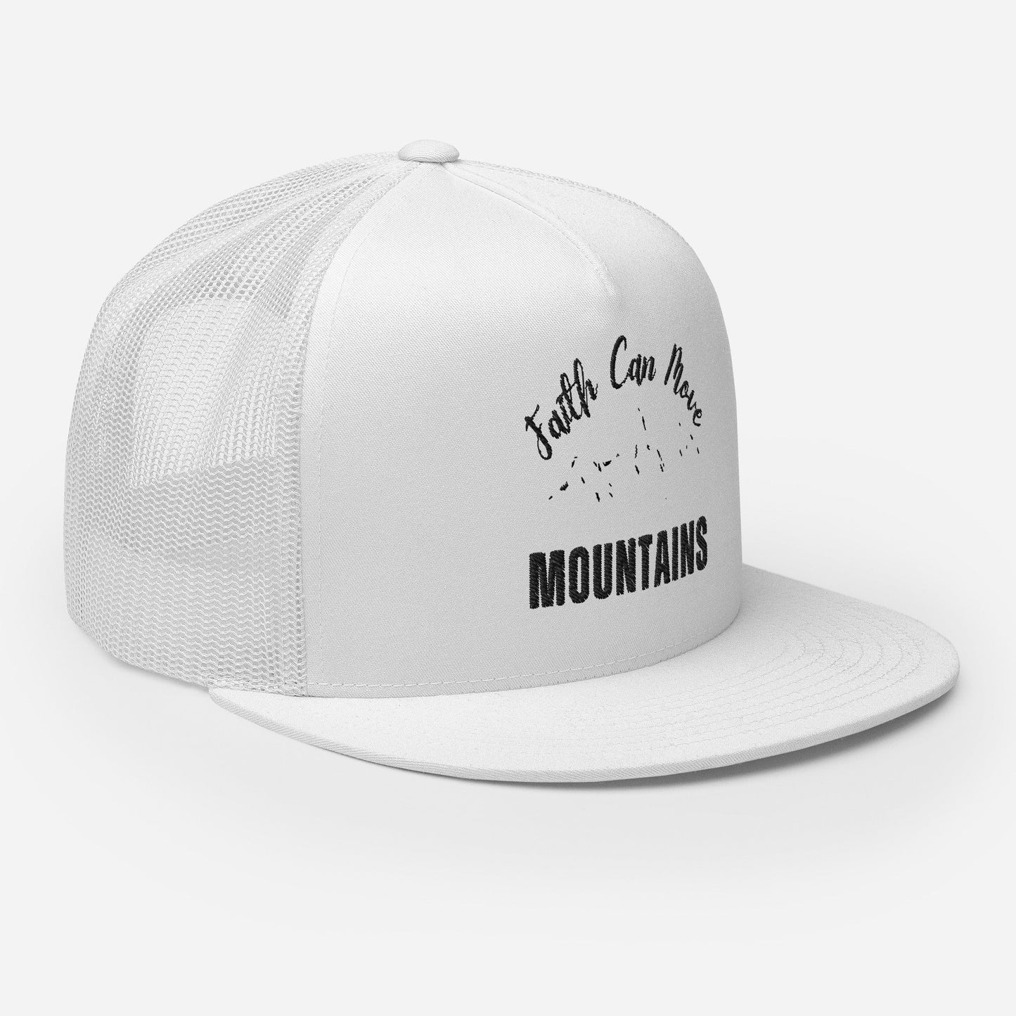 "Faith Can Move Mountains" Christian Hat, Bible Verse Hat, Yupoong 6006 Trucker Cap - Wellness Shine
