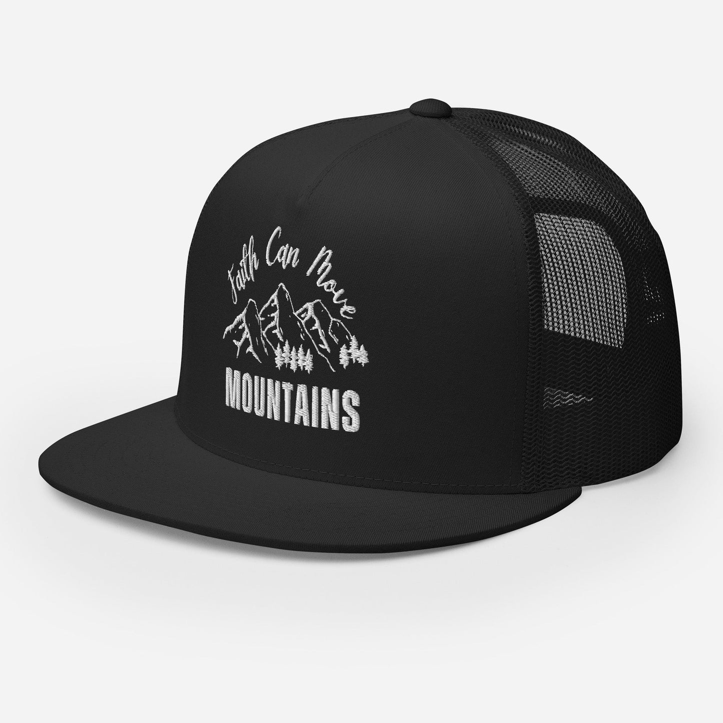 "Faith Can Move Mountains" Christian Hat, Bible Verse Hat, Yupoong 6006 Trucker Cap - Wellness Shine