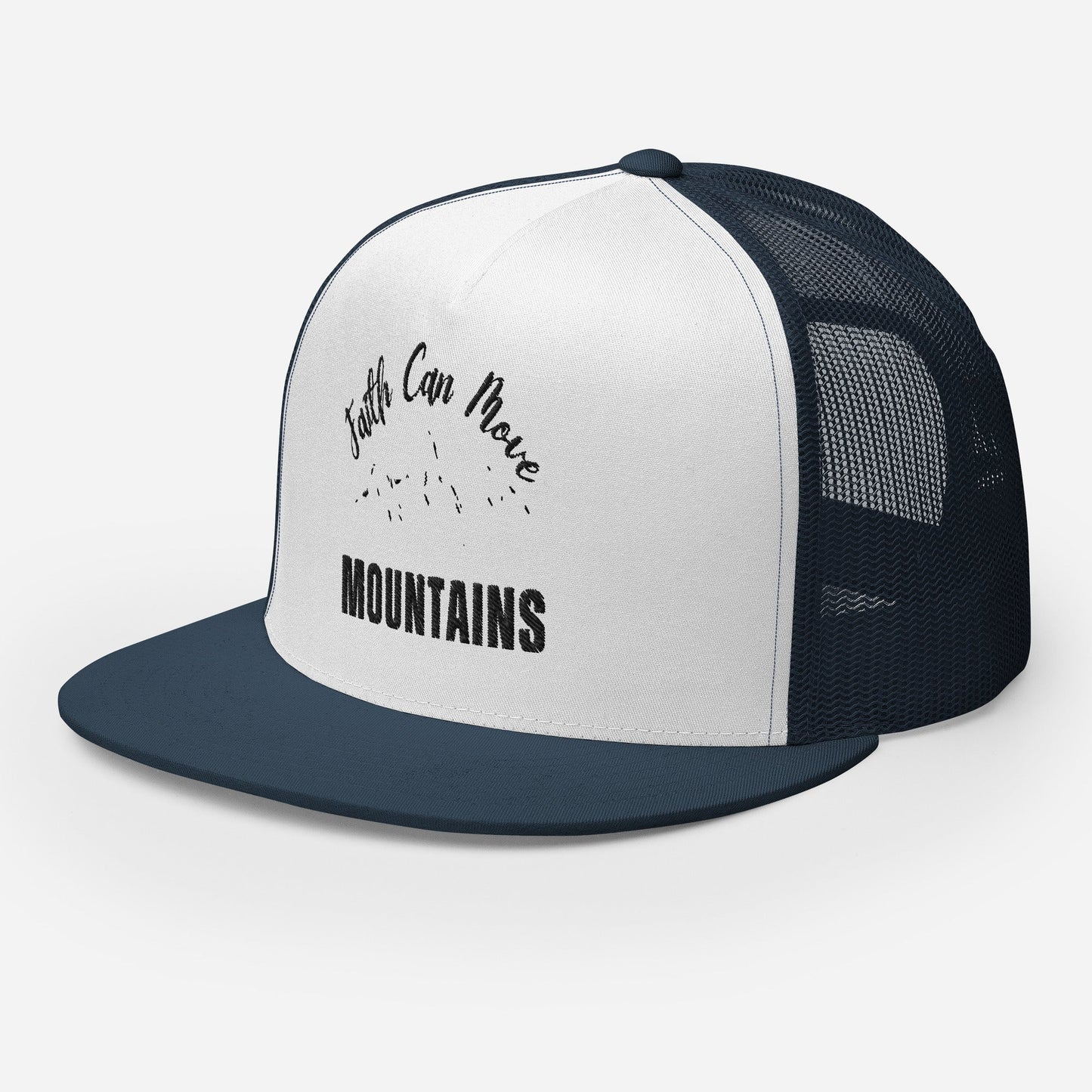 "Faith Can Move Mountains" Christian Hat, Bible Verse Hat, Yupoong 6006 Trucker Cap - Wellness Shine