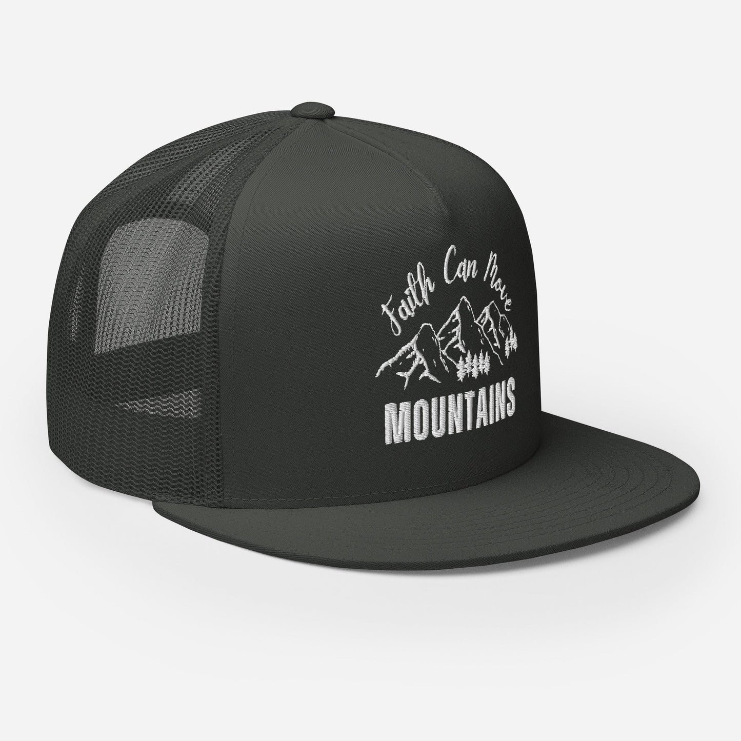 "Faith Can Move Mountains" Christian Hat, Bible Verse Hat, Yupoong 6006 Trucker Cap - Wellness Shine