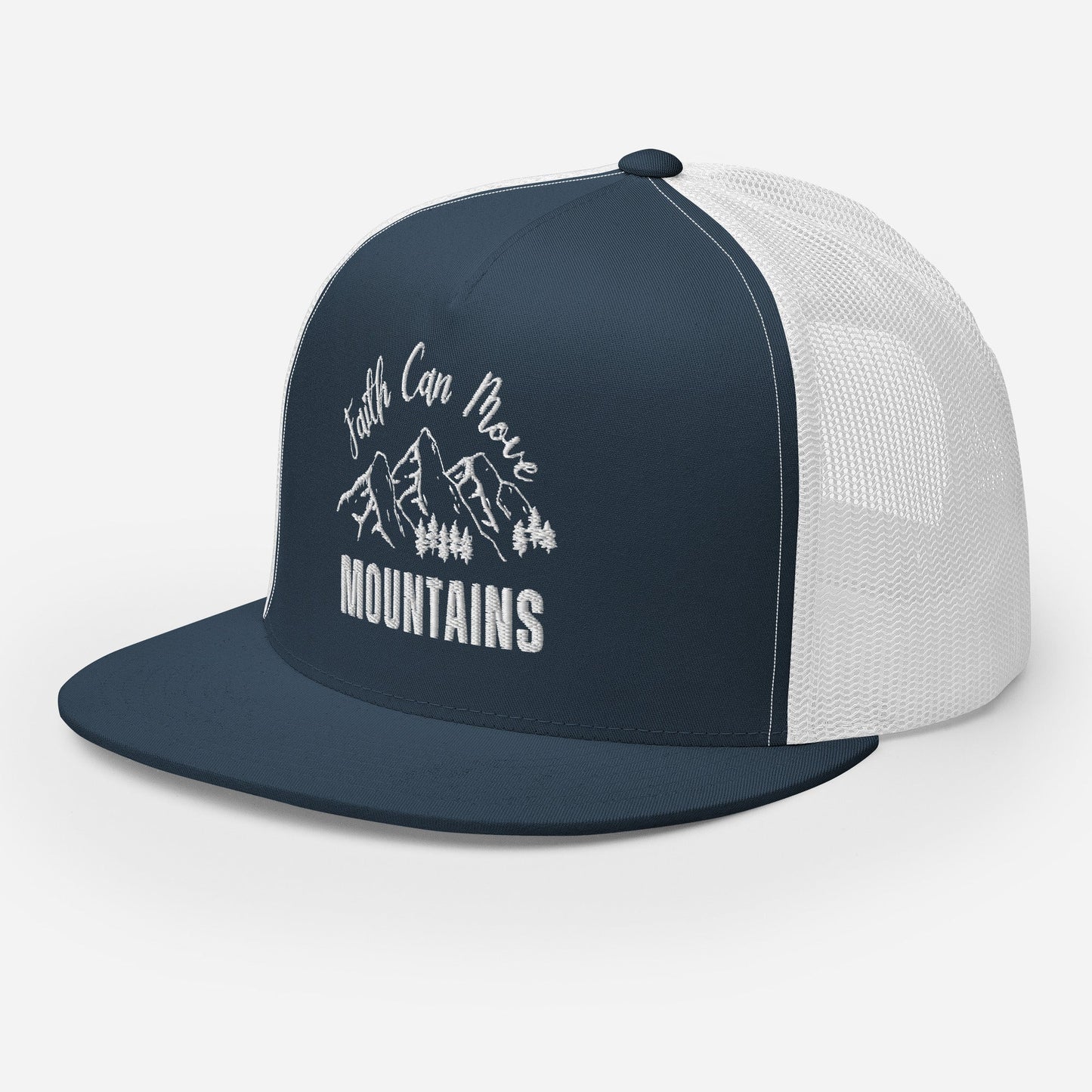 "Faith Can Move Mountains" Christian Hat, Bible Verse Hat, Yupoong 6006 Trucker Cap - Wellness Shine