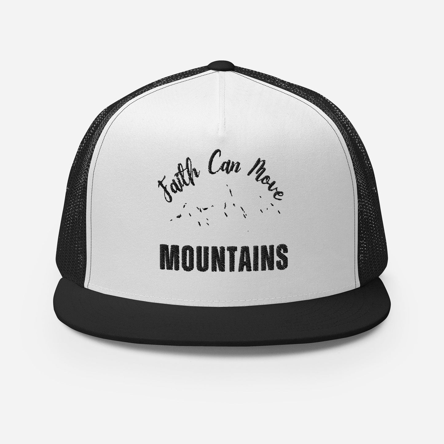 "Faith Can Move Mountains" Christian Hat, Bible Verse Hat, Yupoong 6006 Trucker Cap - Wellness Shine