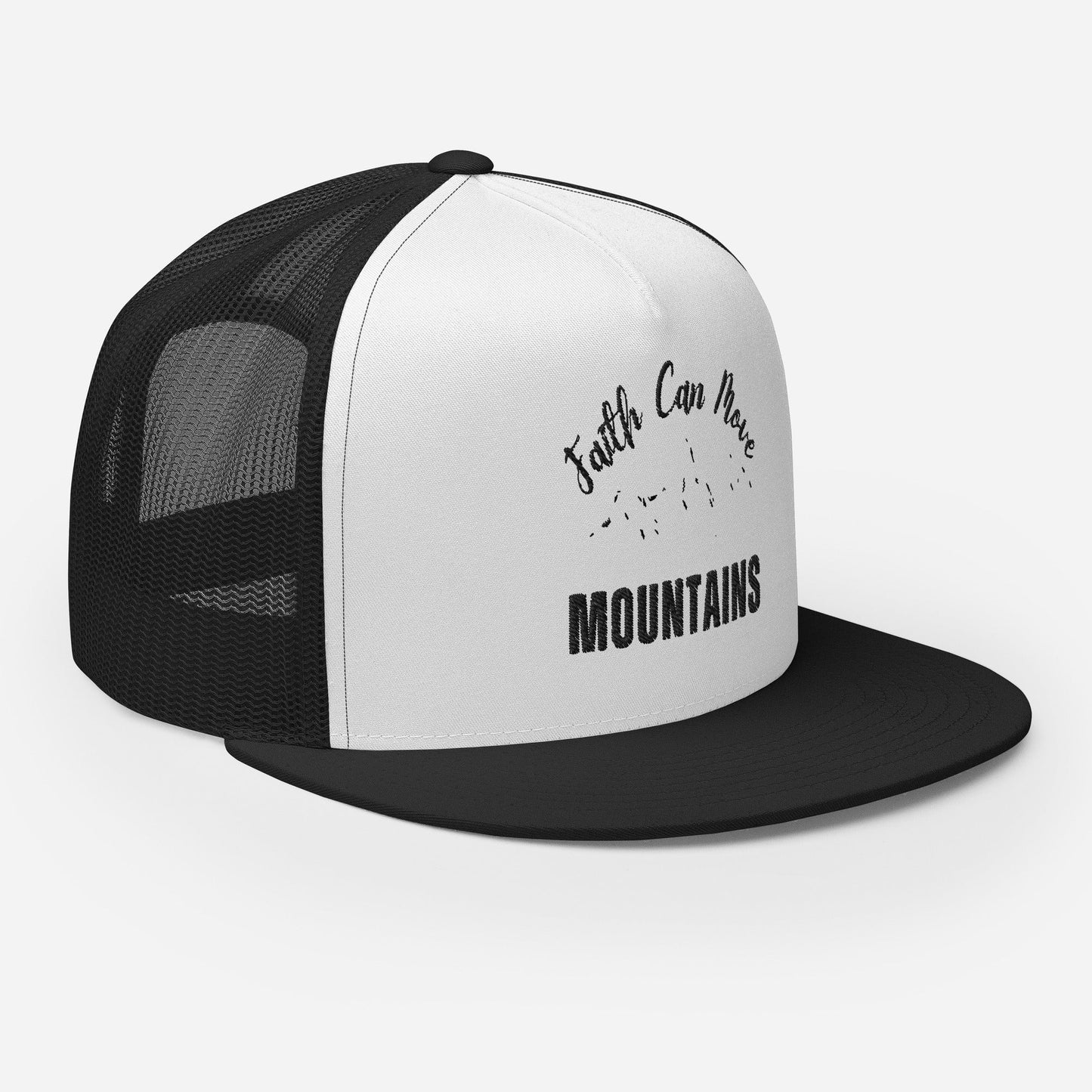 "Faith Can Move Mountains" Christian Hat, Bible Verse Hat, Yupoong 6006 Trucker Cap - Wellness Shine