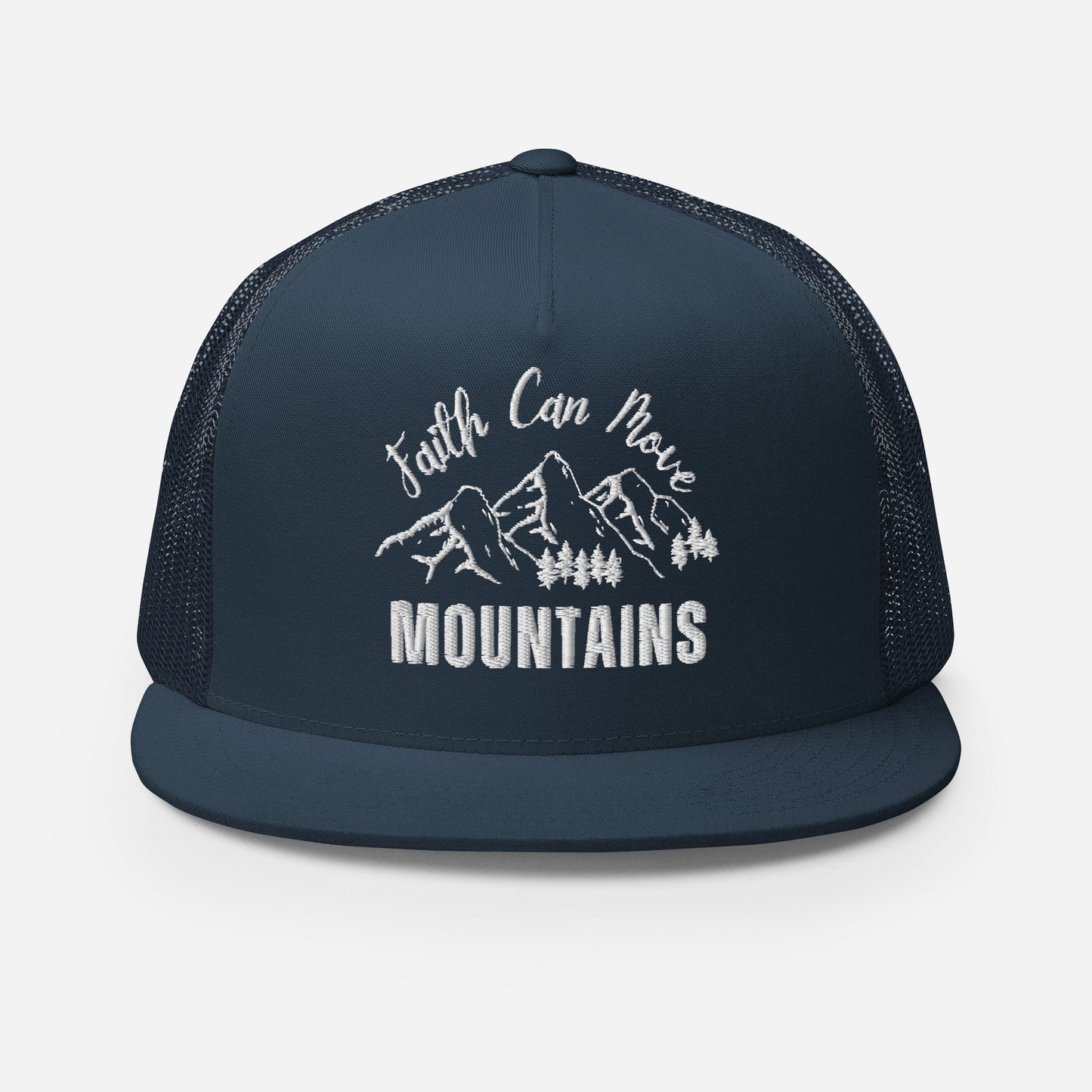 "Faith Can Move Mountains" Christian Hat, Bible Verse Hat, Yupoong 6006 Trucker Cap - Wellness Shine