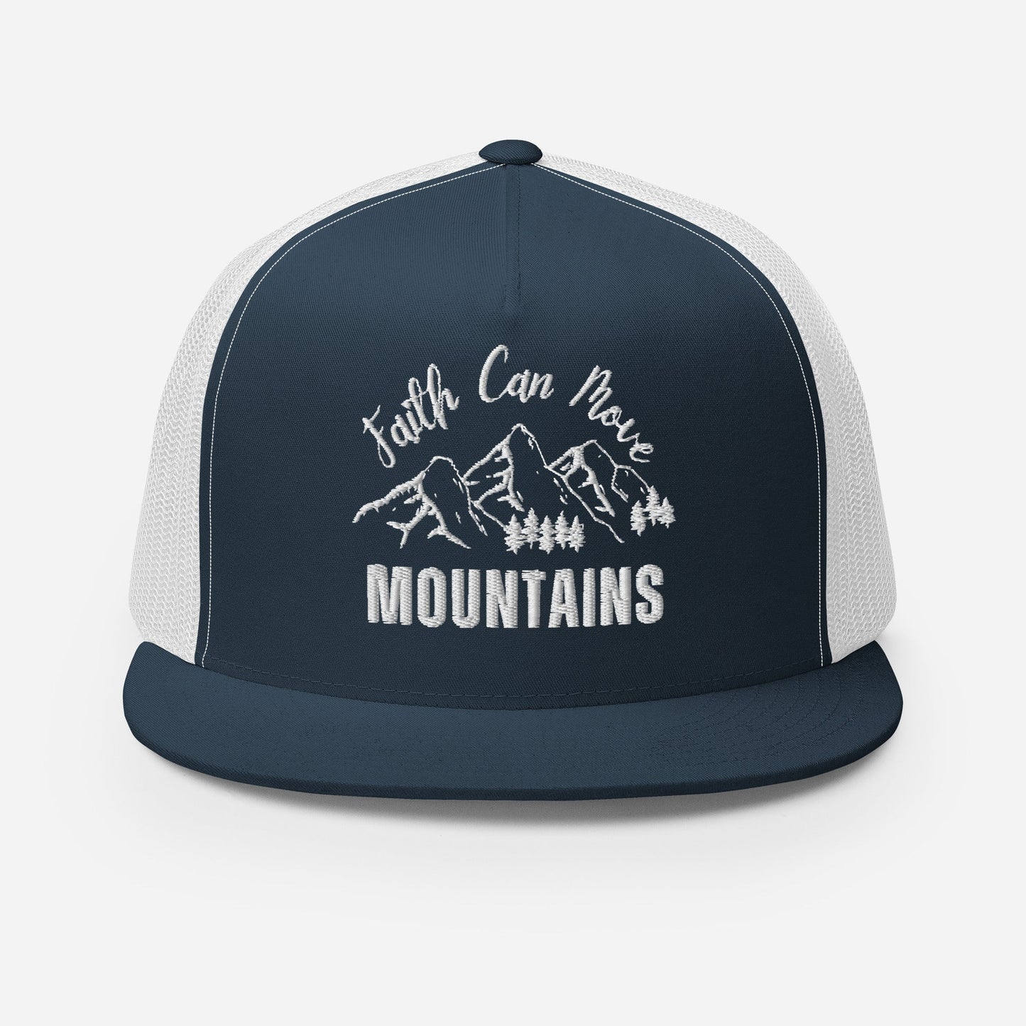 "Faith Can Move Mountains" Christian Hat, Bible Verse Hat, Yupoong 6006 Trucker Cap - Wellness Shine