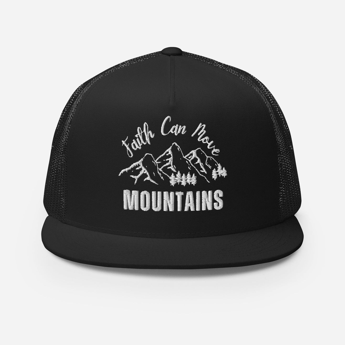 "Faith Can Move Mountains" Christian Hat, Bible Verse Hat, Yupoong 6006 Trucker Cap - Wellness Shine