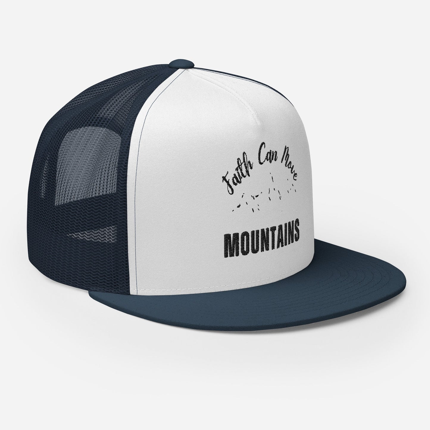 "Faith Can Move Mountains" Christian Hat, Bible Verse Hat, Yupoong 6006 Trucker Cap - Wellness Shine