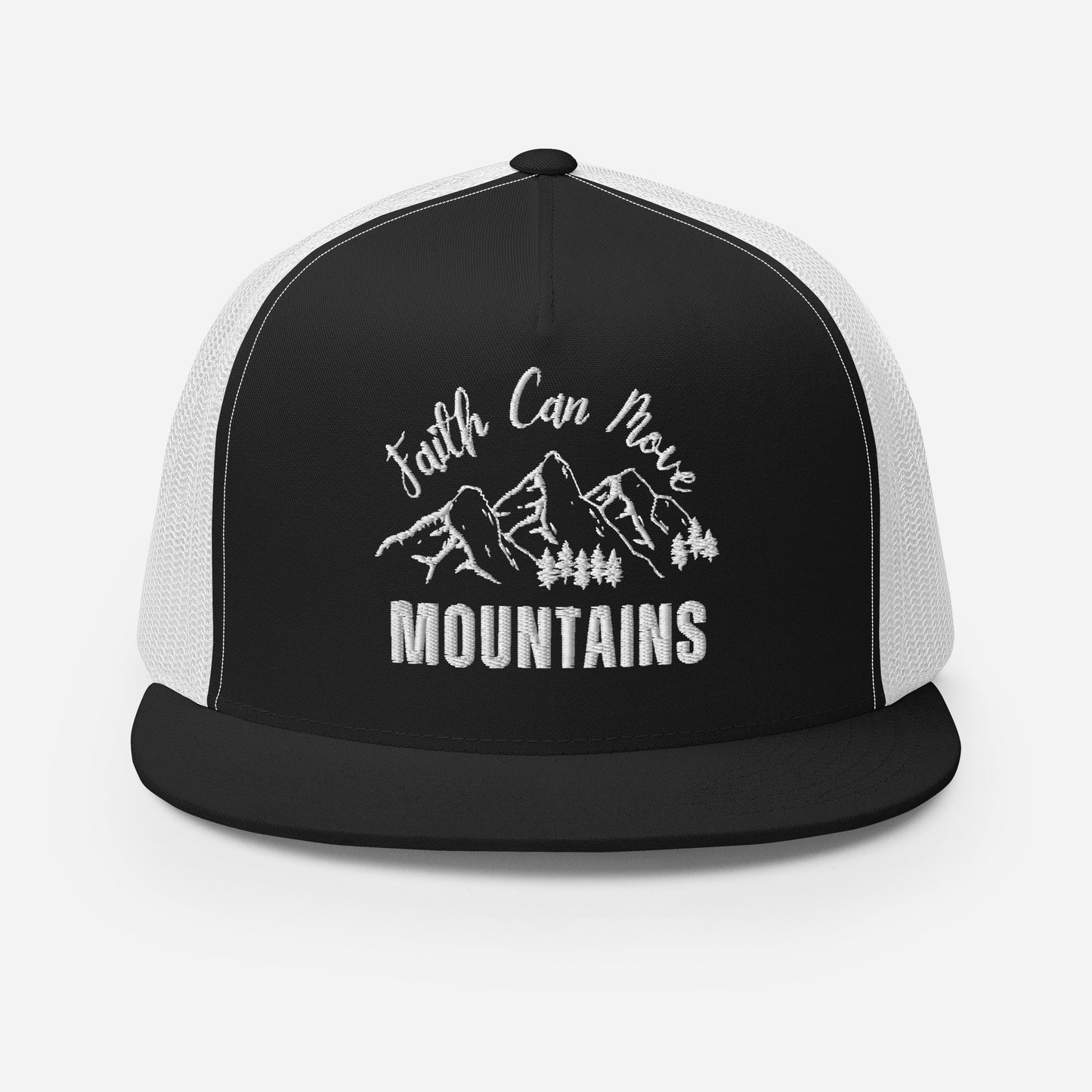"Faith Can Move Mountains" Christian Hat, Bible Verse Hat, Yupoong 6006 Trucker Cap - Wellness Shine