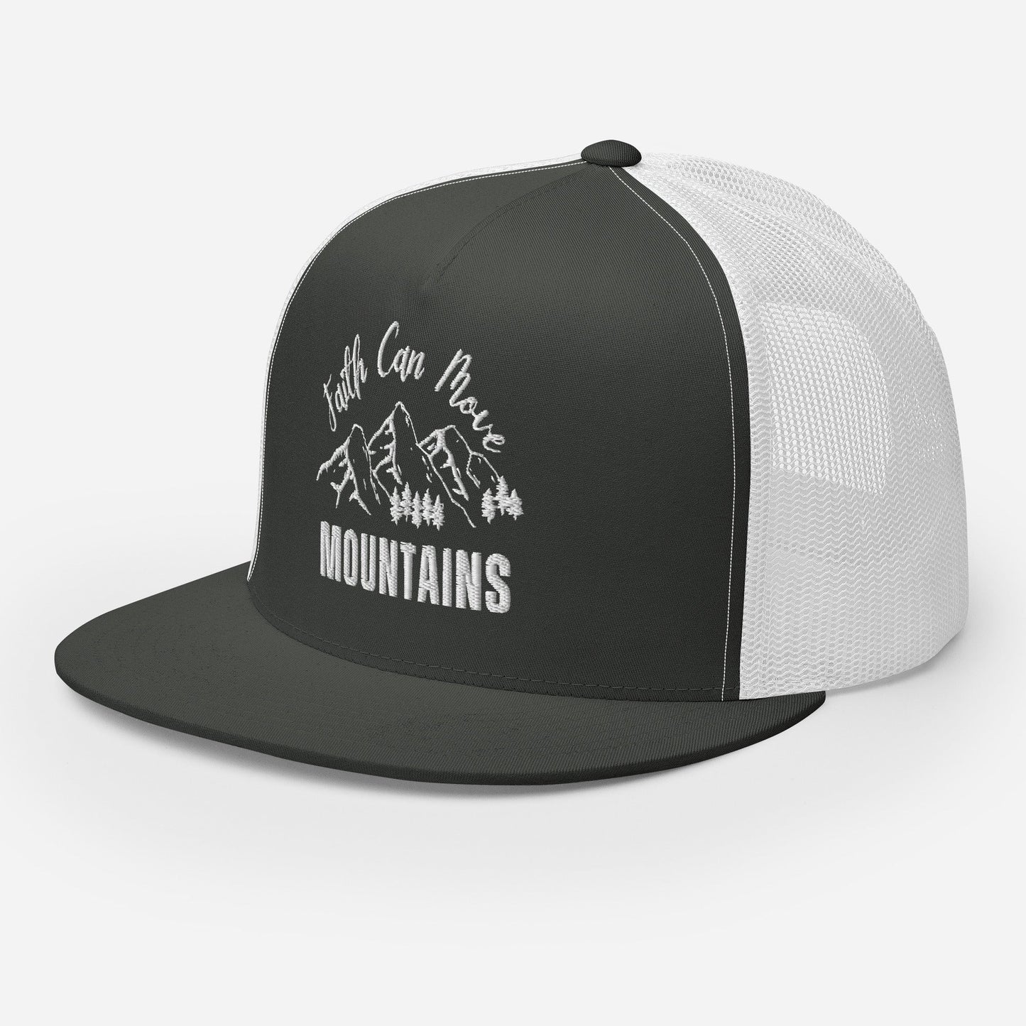 "Faith Can Move Mountains" Christian Hat, Bible Verse Hat, Yupoong 6006 Trucker Cap - Wellness Shine