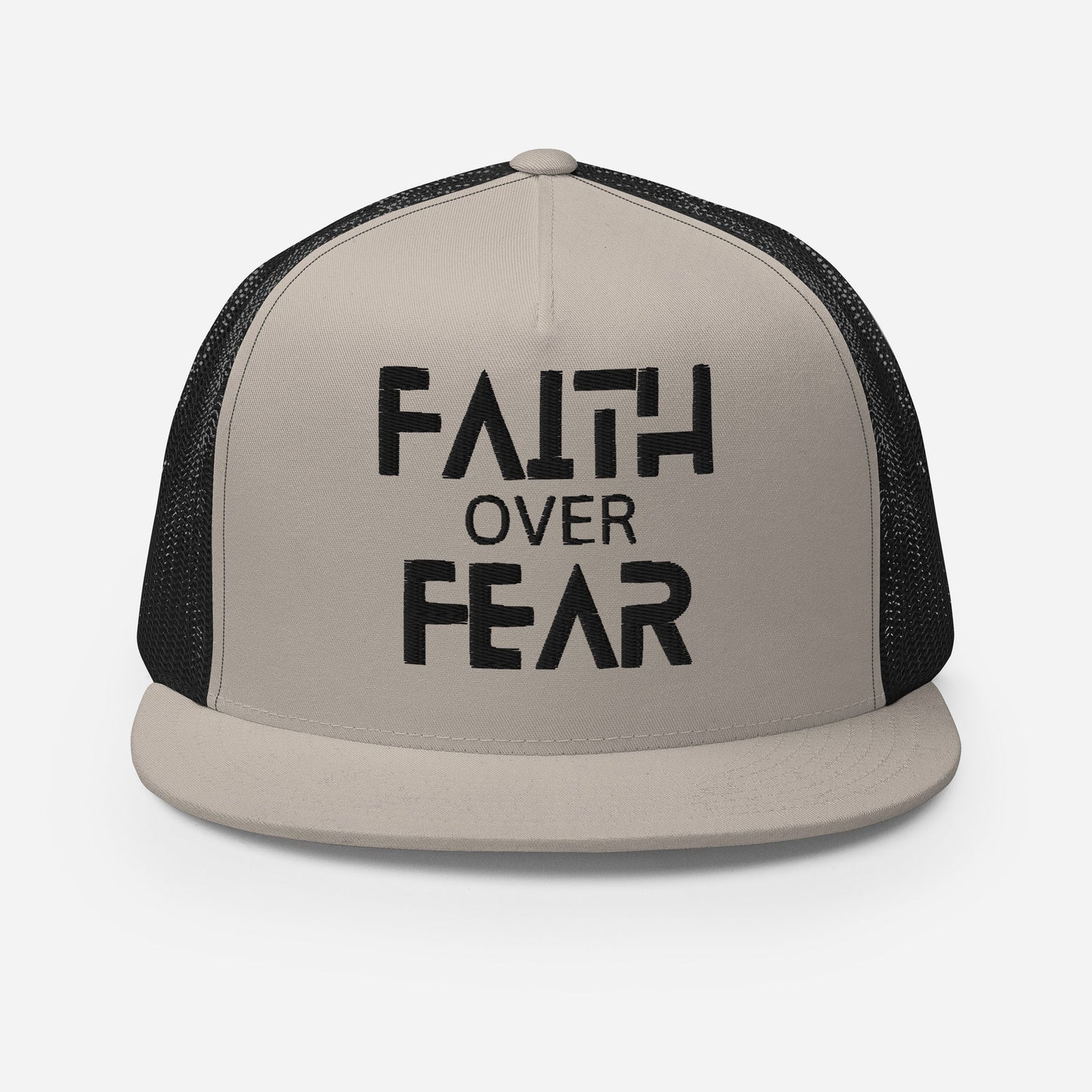 "Faith Over Fear" Christian Hat, Bible Verse Hat, Yupoong 6006 Trucker Cap - Wellness Shine