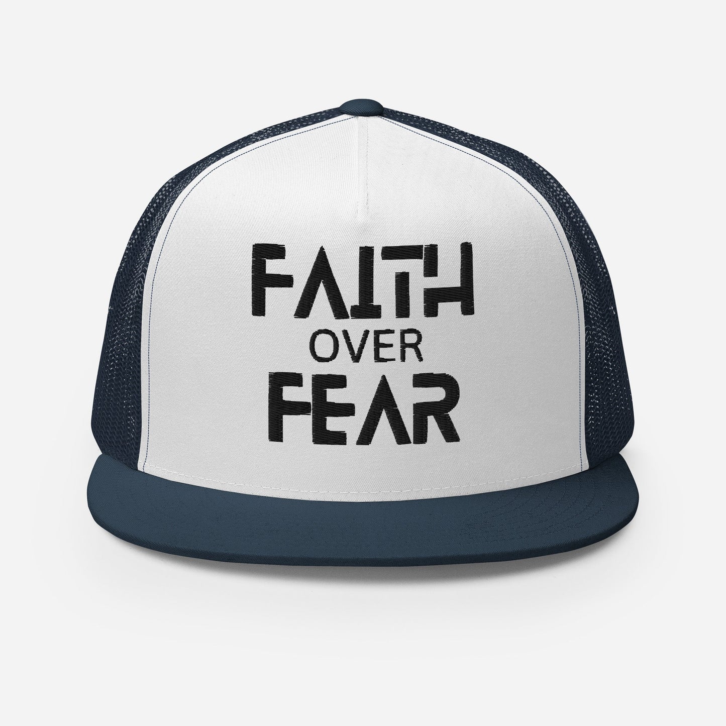"Faith Over Fear" Christian Hat, Bible Verse Hat, Yupoong 6006 Trucker Cap - Wellness Shine