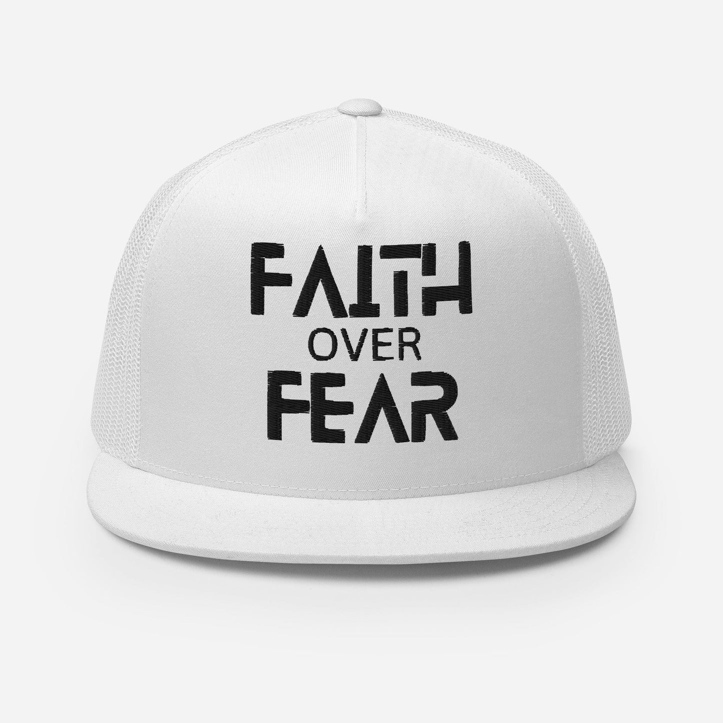 "Faith Over Fear" Christian Hat, Bible Verse Hat, Yupoong 6006 Trucker Cap - Wellness Shine