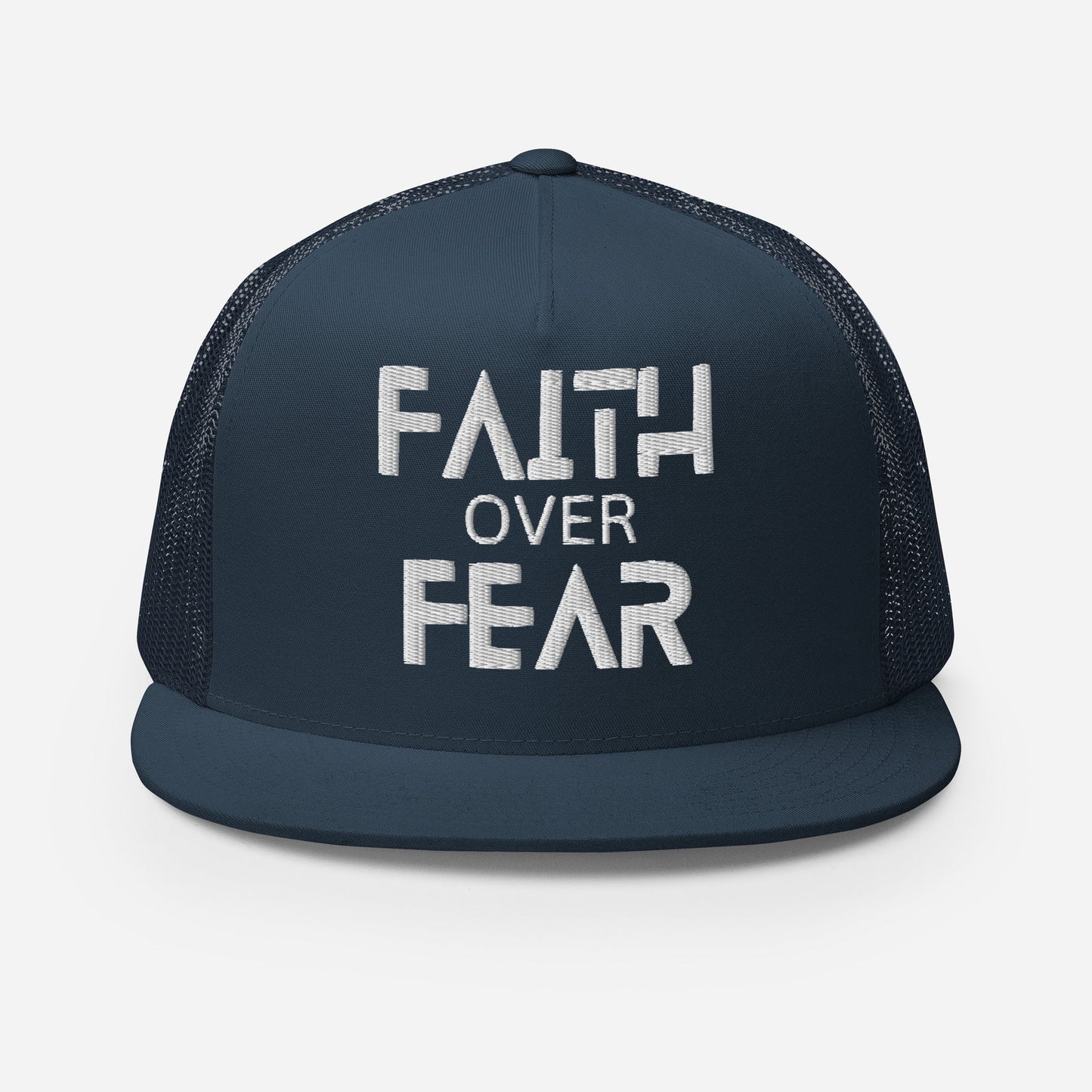 "Faith Over Fear" Christian Hat, Bible Verse Hat, Yupoong 6006 Trucker Cap - Wellness Shine