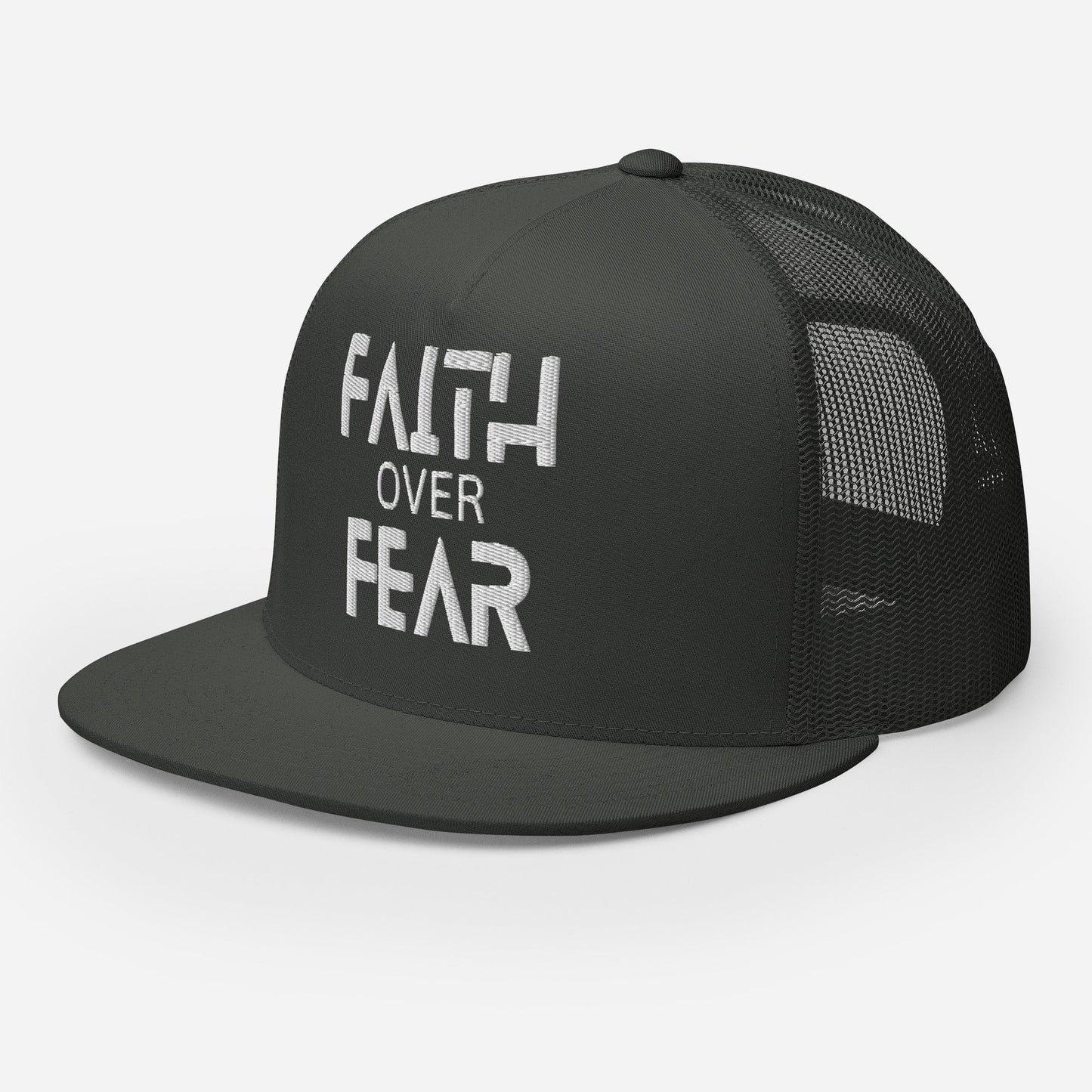 "Faith Over Fear" Christian Hat, Bible Verse Hat, Yupoong 6006 Trucker Cap - Wellness Shine