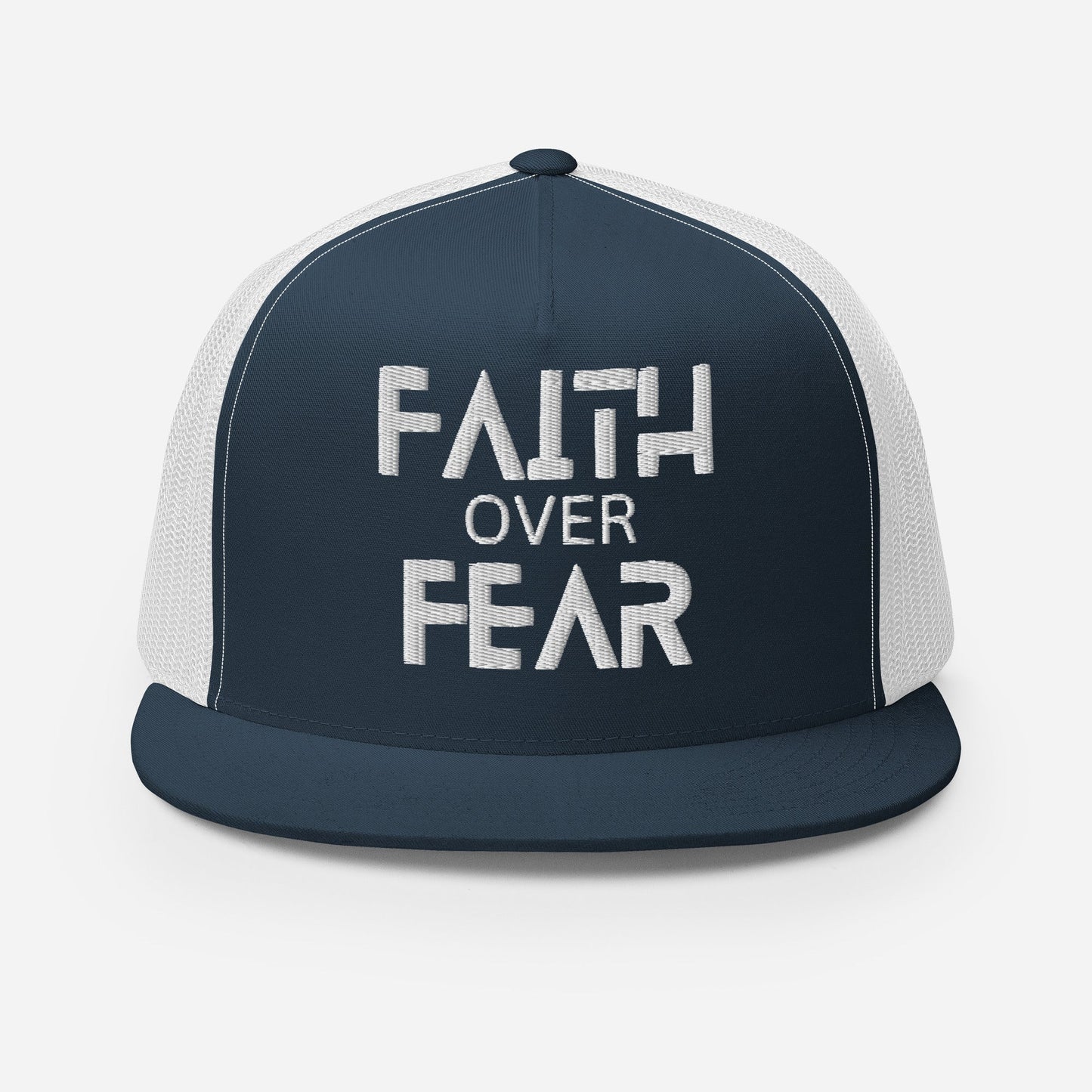 "Faith Over Fear" Christian Hat, Bible Verse Hat, Yupoong 6006 Trucker Cap - Wellness Shine