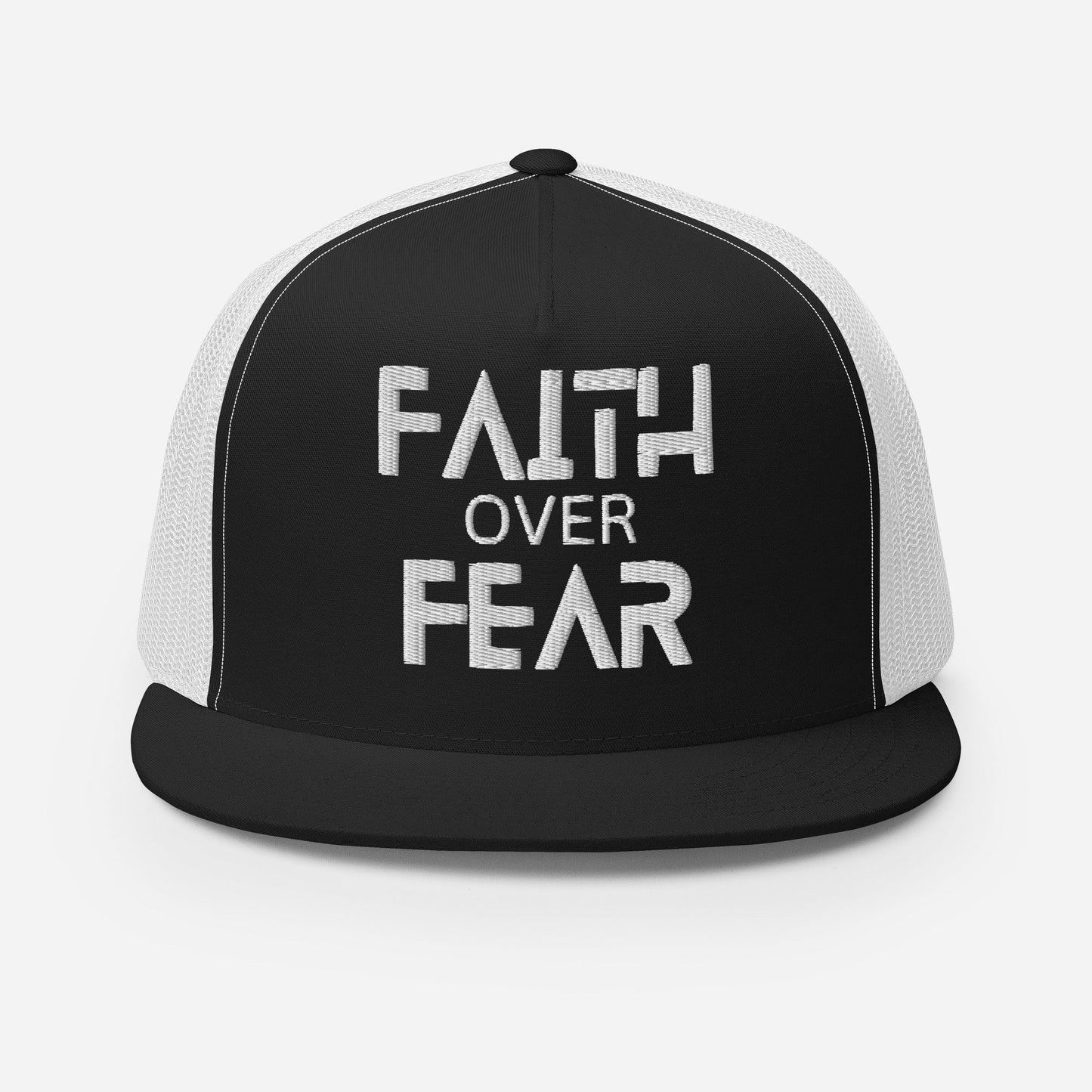 "Faith Over Fear" Christian Hat, Bible Verse Hat, Yupoong 6006 Trucker Cap - Wellness Shine