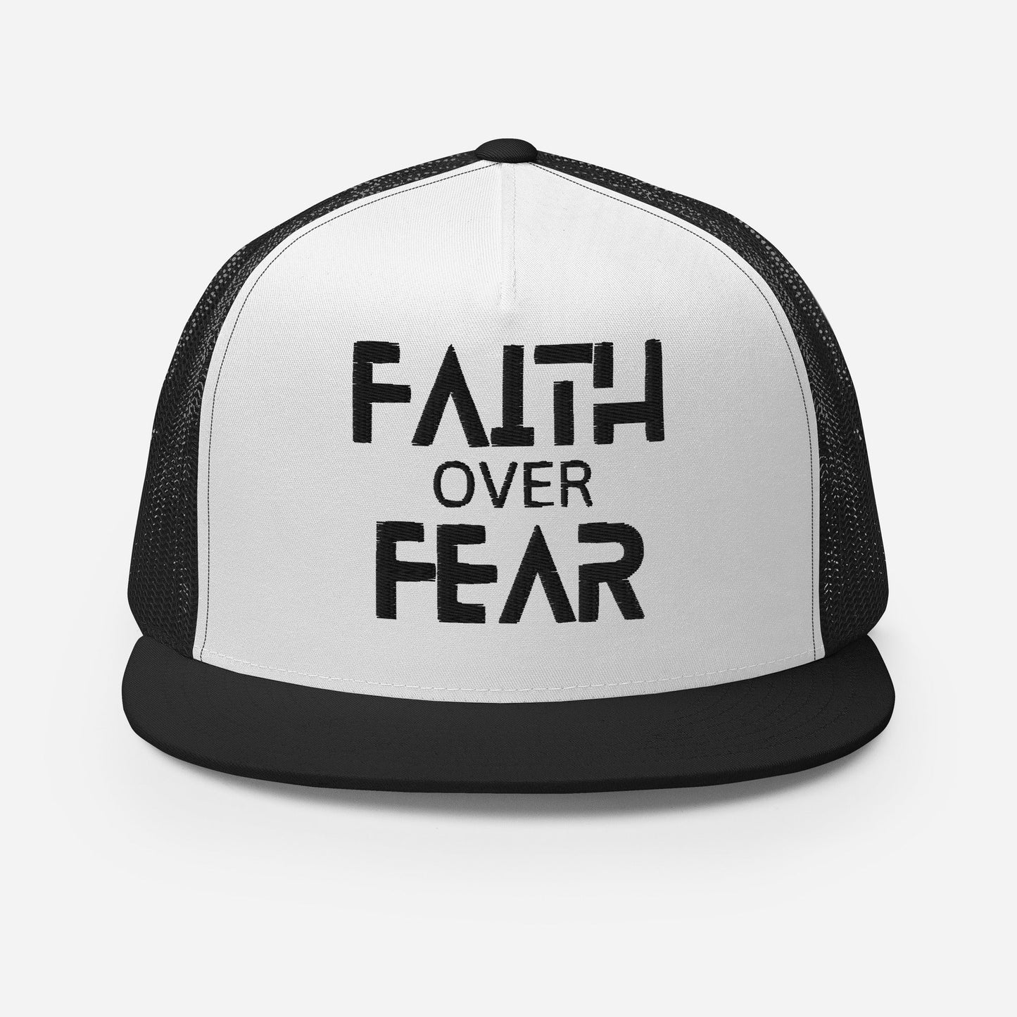 "Faith Over Fear" Christian Hat, Bible Verse Hat, Yupoong 6006 Trucker Cap - Wellness Shine