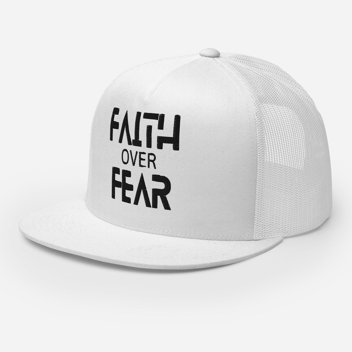 "Faith Over Fear" Christian Hat, Bible Verse Hat, Yupoong 6006 Trucker Cap - Wellness Shine