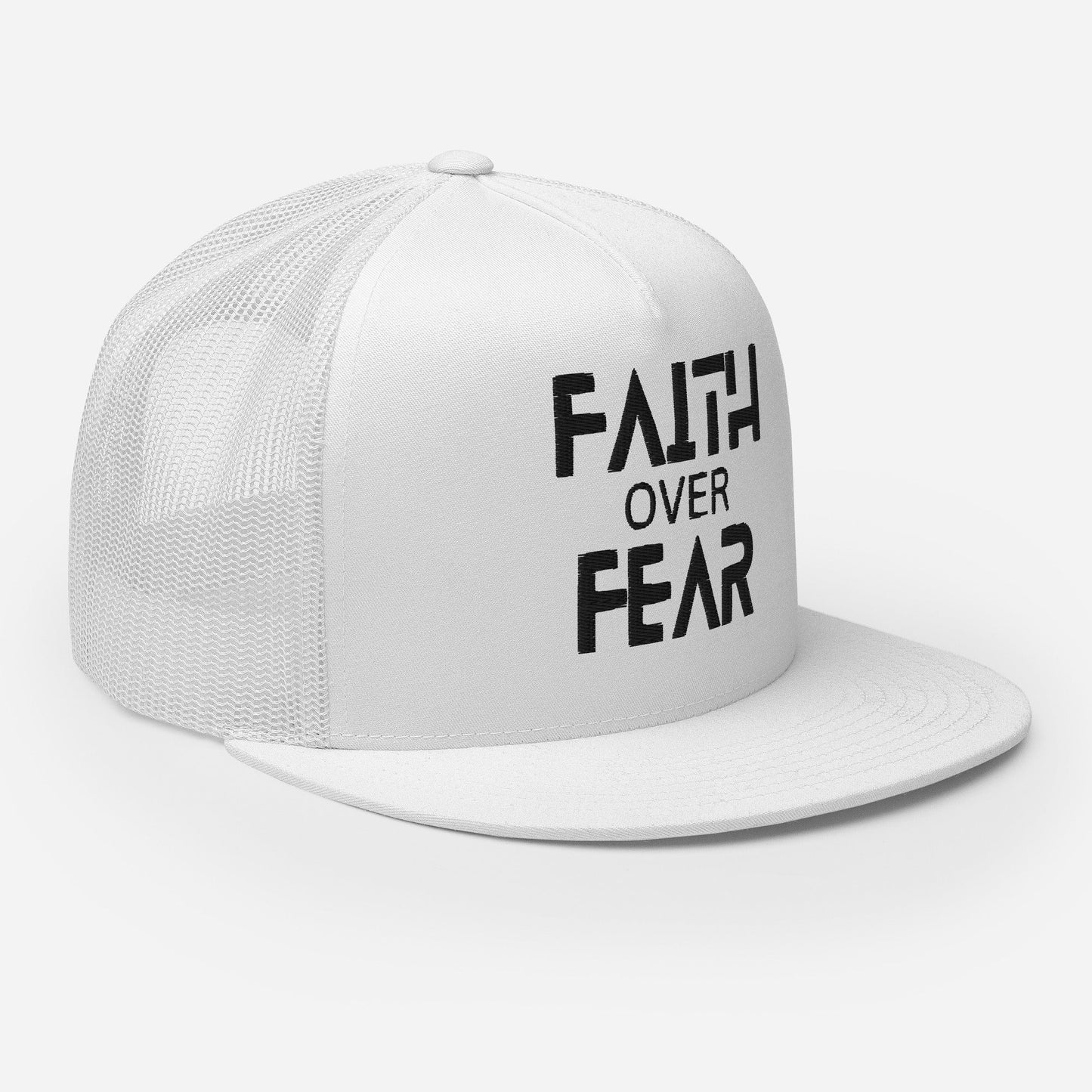 "Faith Over Fear" Christian Hat, Bible Verse Hat, Yupoong 6006 Trucker Cap - Wellness Shine