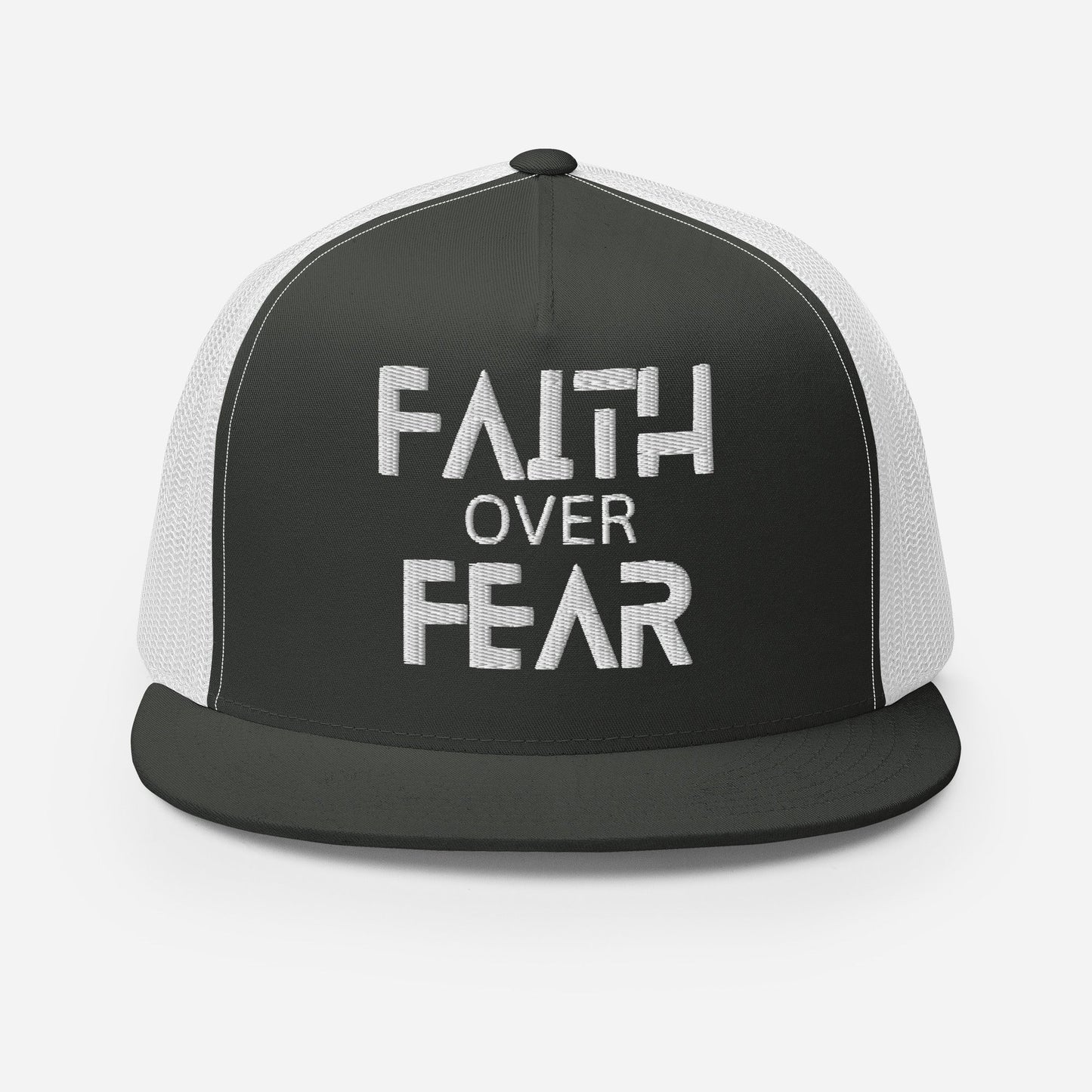 "Faith Over Fear" Christian Hat, Bible Verse Hat, Yupoong 6006 Trucker Cap - Wellness Shine
