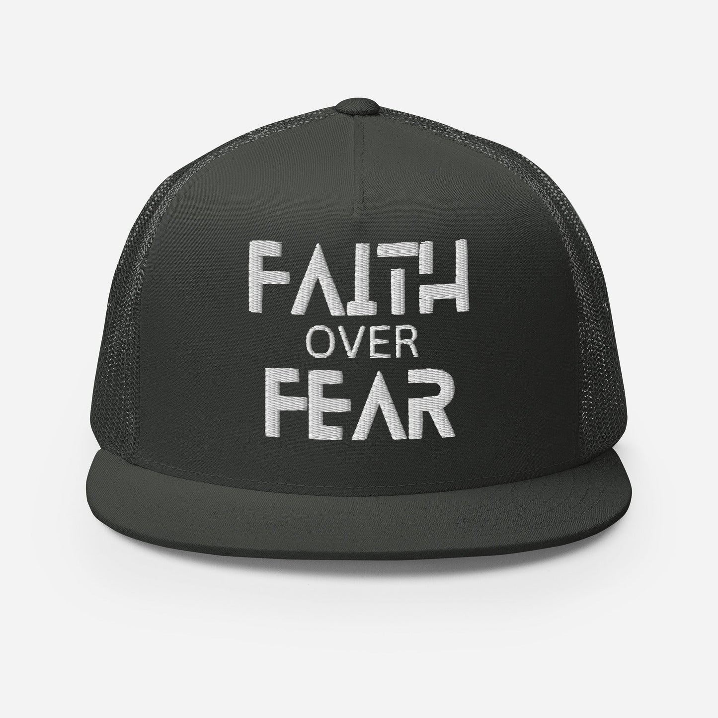 "Faith Over Fear" Christian Hat, Bible Verse Hat, Yupoong 6006 Trucker Cap - Wellness Shine