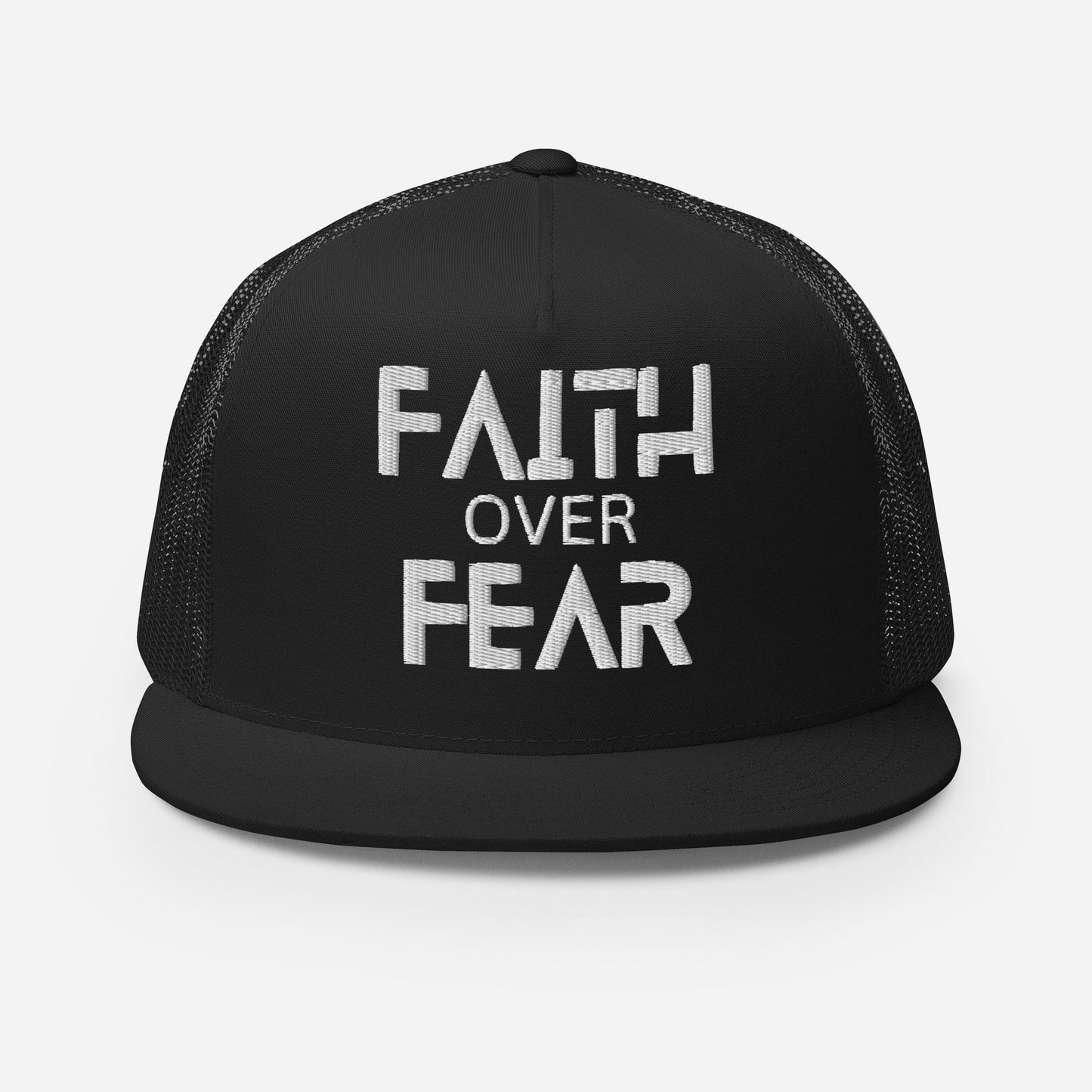 "Faith Over Fear" Christian Hat, Bible Verse Hat, Yupoong 6006 Trucker Cap - Wellness Shine