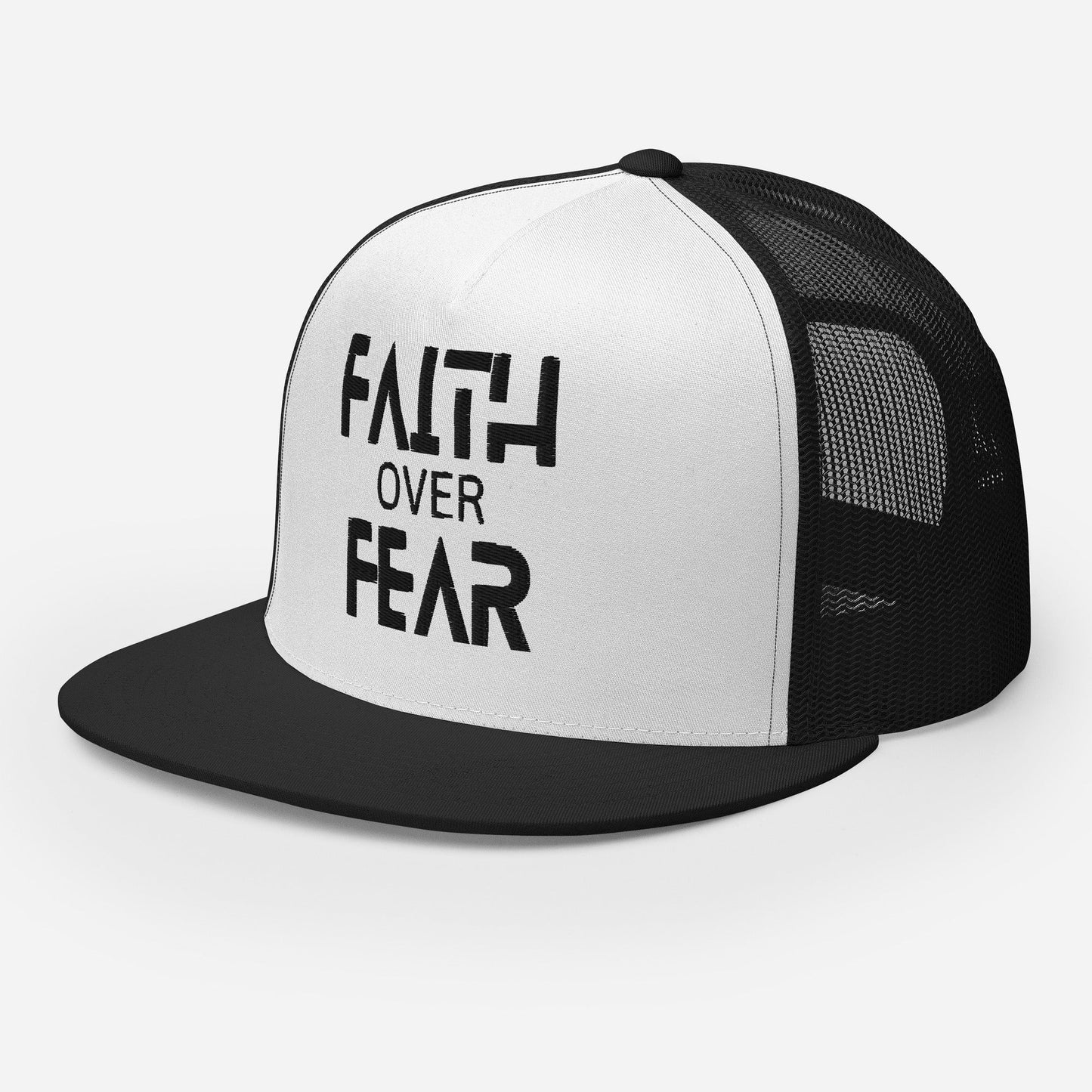 "Faith Over Fear" Christian Hat, Bible Verse Hat, Yupoong 6006 Trucker Cap - Wellness Shine
