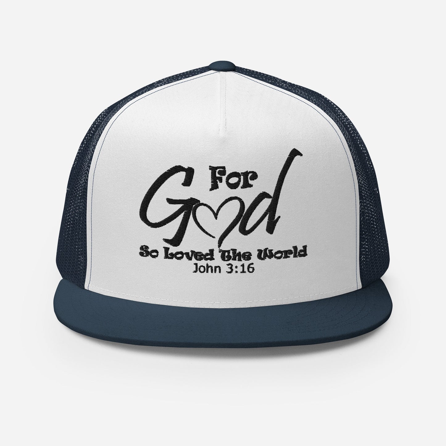 "For God So Loved the World" Christian Hat, Bible Verse Hat, Yupoong 6006 Trucker Cap - Wellness Shine