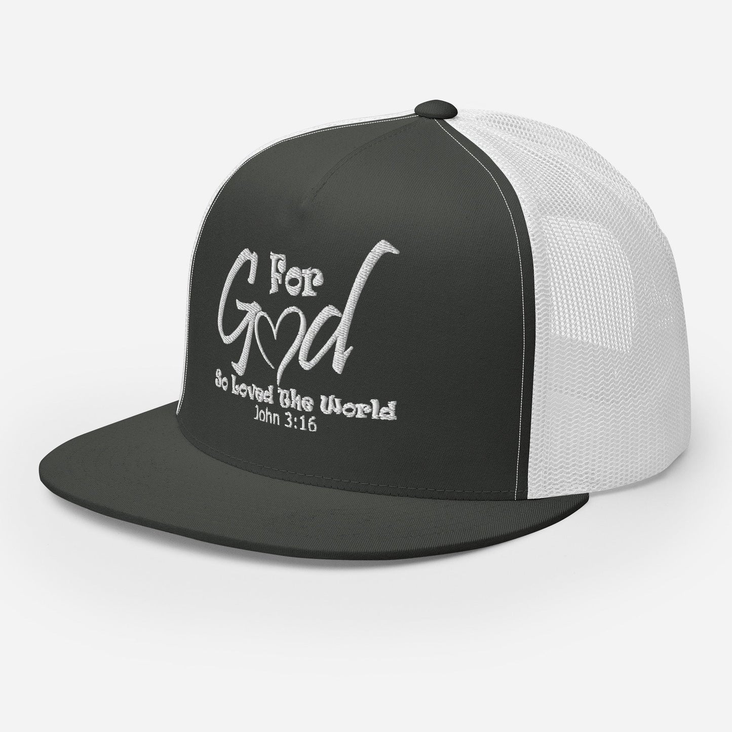 "For God So Loved the World" Christian Hat, Bible Verse Hat, Yupoong 6006 Trucker Cap - Wellness Shine