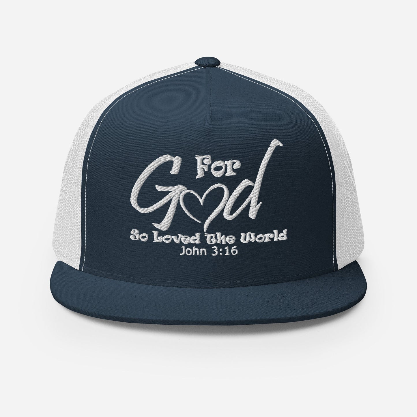 "For God So Loved the World" Christian Hat, Bible Verse Hat, Yupoong 6006 Trucker Cap - Wellness Shine