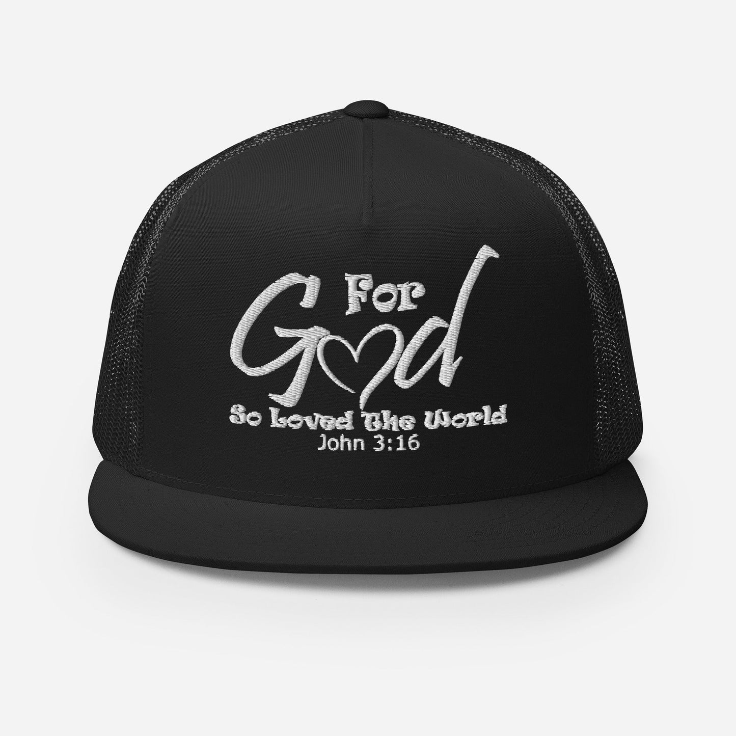 "For God So Loved the World" Christian Hat, Bible Verse Hat, Yupoong 6006 Trucker Cap - Wellness Shine