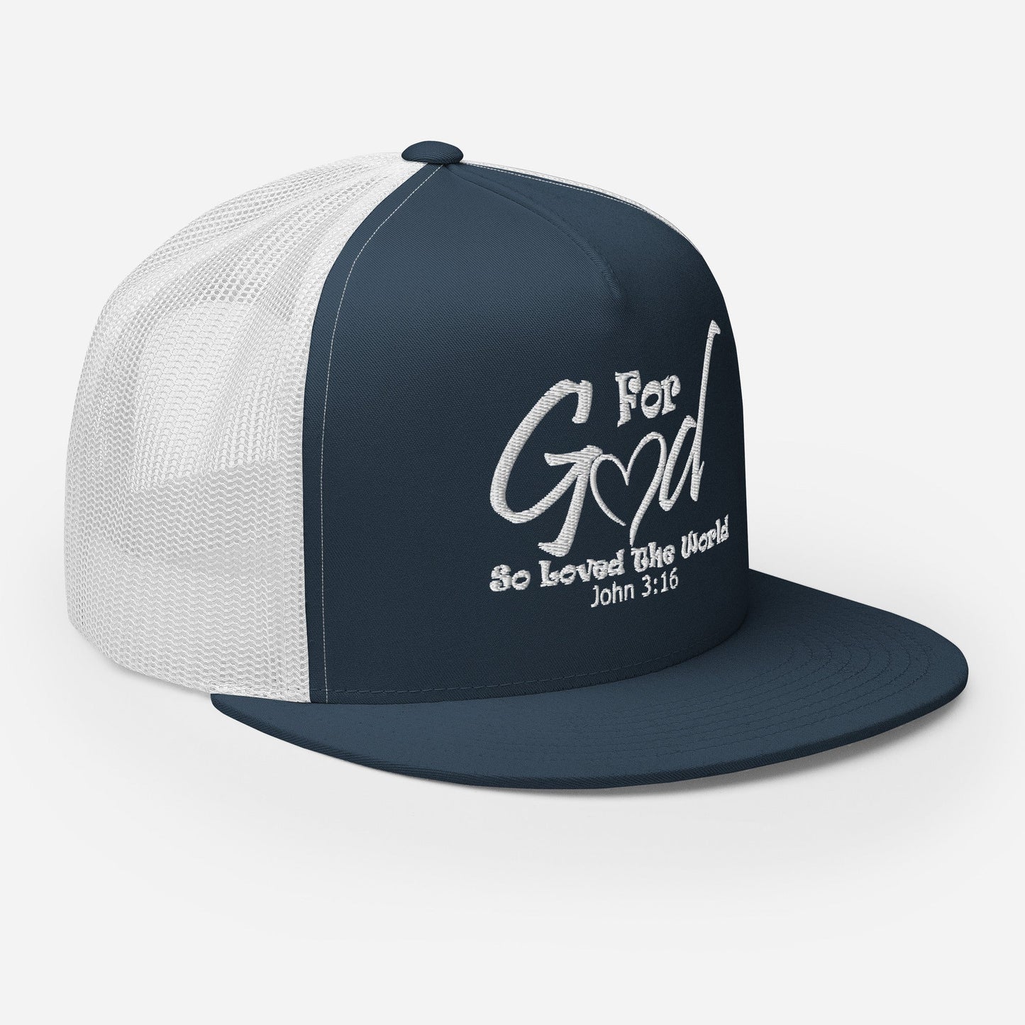 "For God So Loved the World" Christian Hat, Bible Verse Hat, Yupoong 6006 Trucker Cap - Wellness Shine