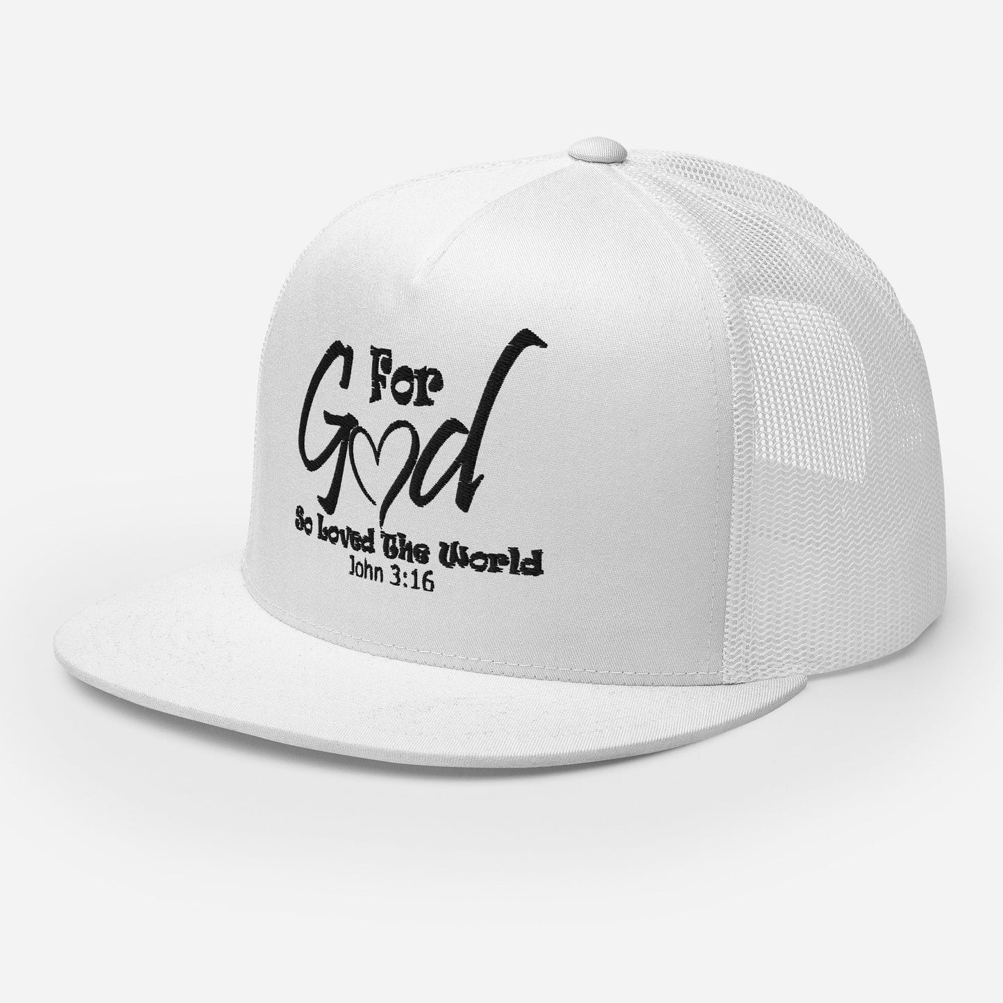 "For God So Loved the World" Christian Hat, Bible Verse Hat, Yupoong 6006 Trucker Cap - Wellness Shine