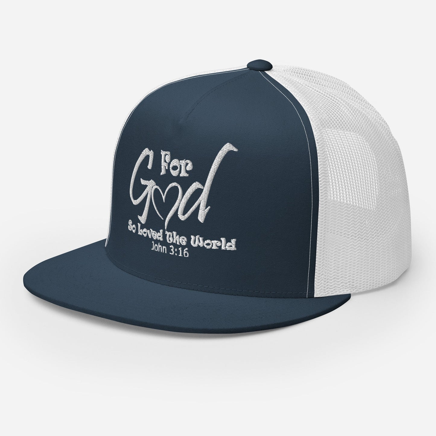"For God So Loved the World" Christian Hat, Bible Verse Hat, Yupoong 6006 Trucker Cap - Wellness Shine