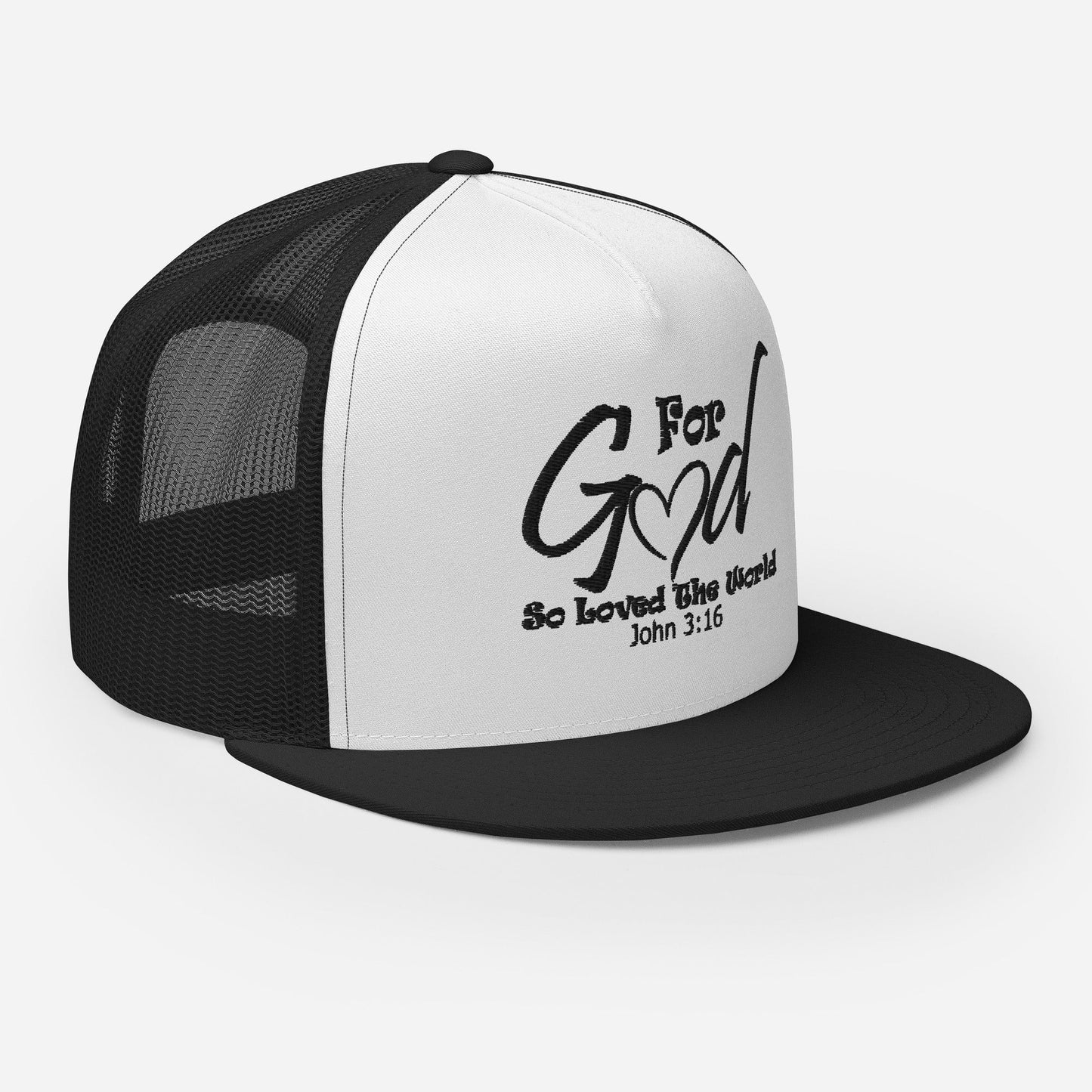 "For God So Loved the World" Christian Hat, Bible Verse Hat, Yupoong 6006 Trucker Cap - Wellness Shine