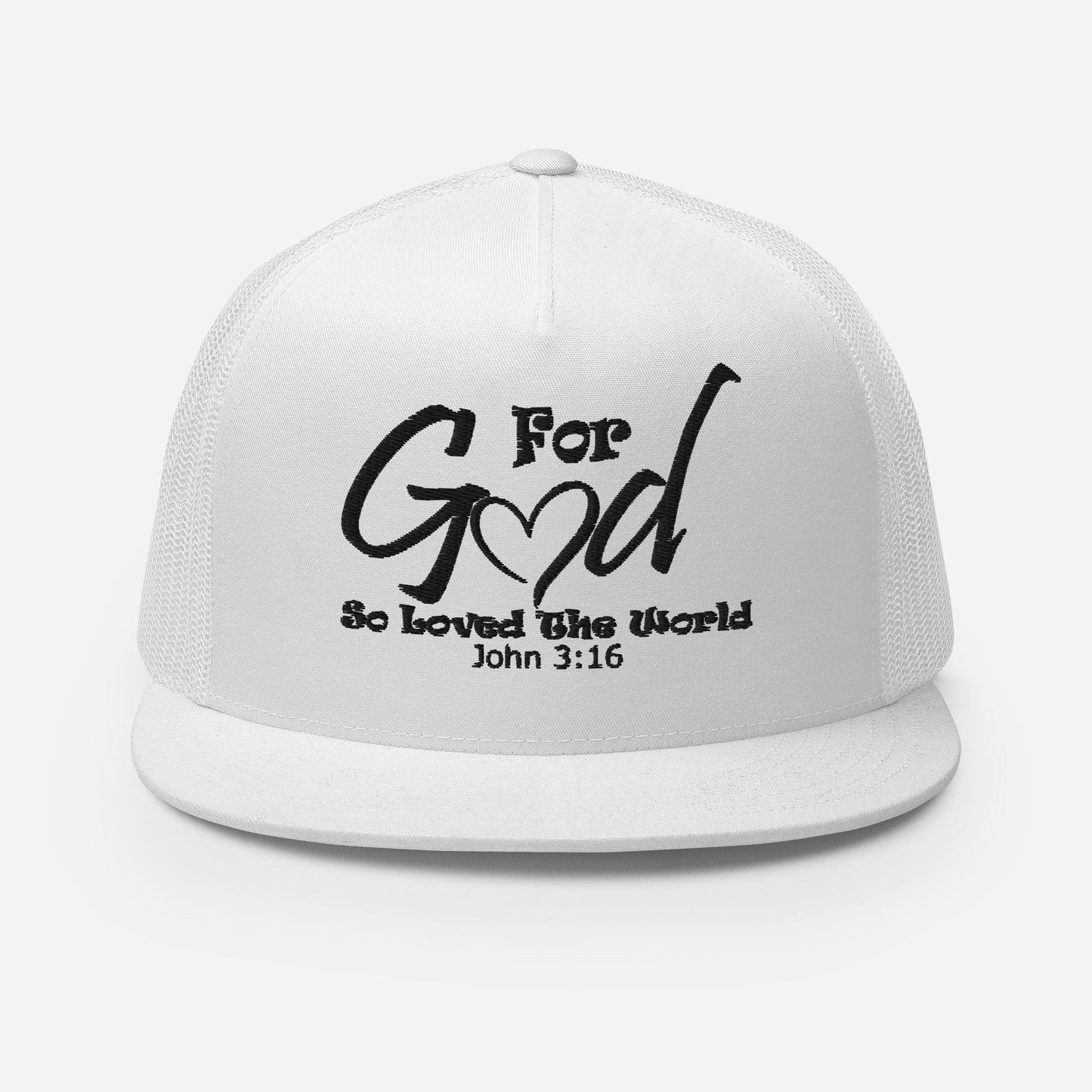 "For God So Loved the World" Christian Hat, Bible Verse Hat, Yupoong 6006 Trucker Cap - Wellness Shine