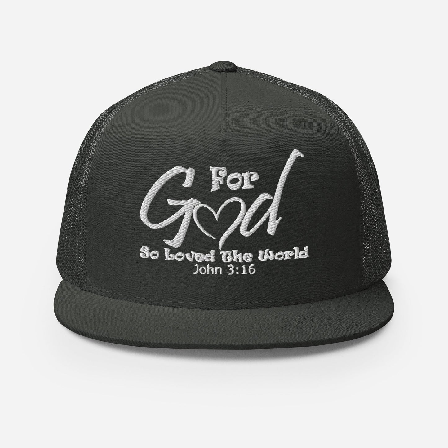 "For God So Loved the World" Christian Hat, Bible Verse Hat, Yupoong 6006 Trucker Cap - Wellness Shine