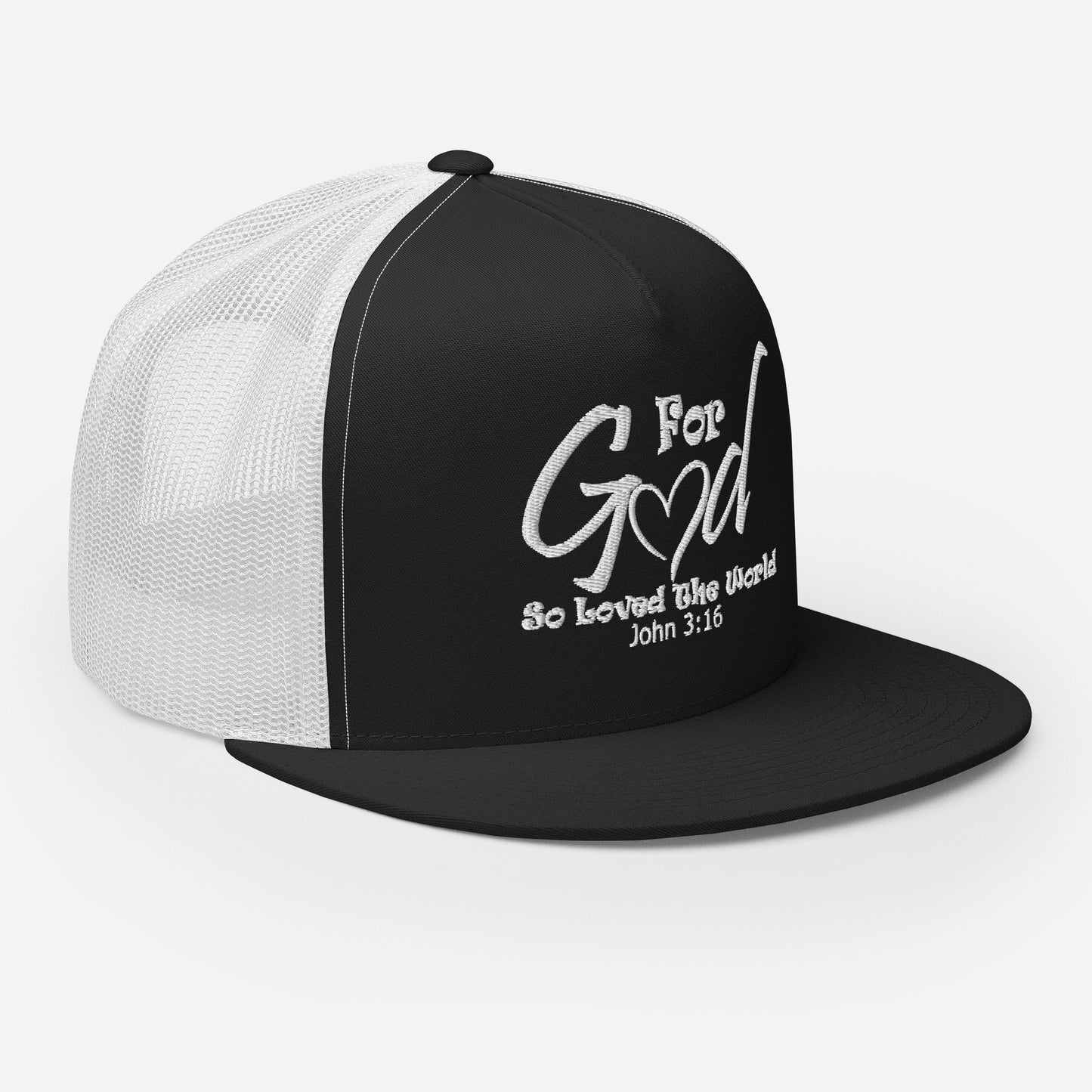 "For God So Loved the World" Christian Hat, Bible Verse Hat, Yupoong 6006 Trucker Cap - Wellness Shine