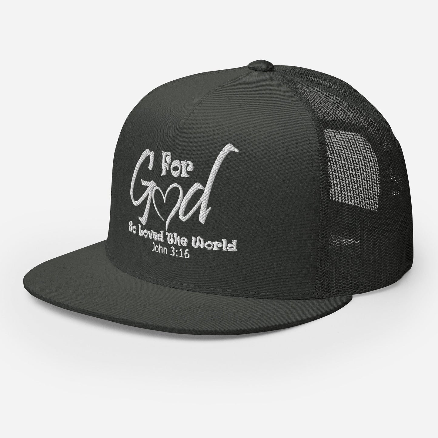 "For God So Loved the World" Christian Hat, Bible Verse Hat, Yupoong 6006 Trucker Cap - Wellness Shine