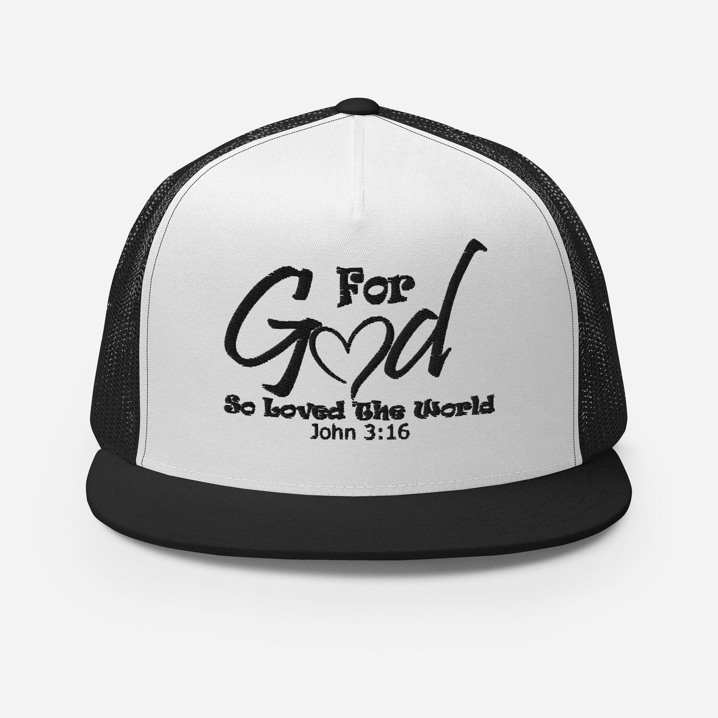 "For God So Loved the World" Christian Hat, Bible Verse Hat, Yupoong 6006 Trucker Cap - Wellness Shine