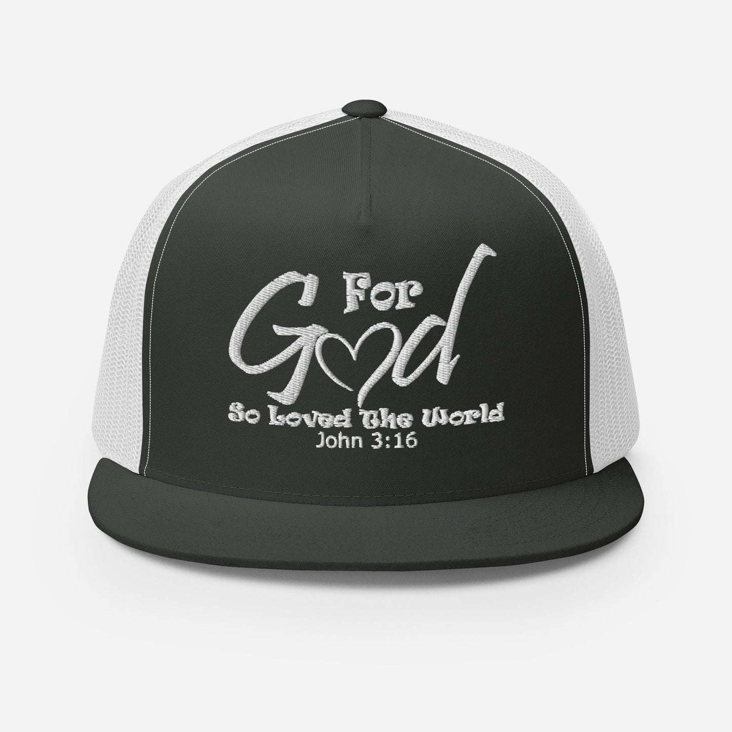 "For God So Loved the World" Christian Hat, Bible Verse Hat, Yupoong 6006 Trucker Cap - Wellness Shine