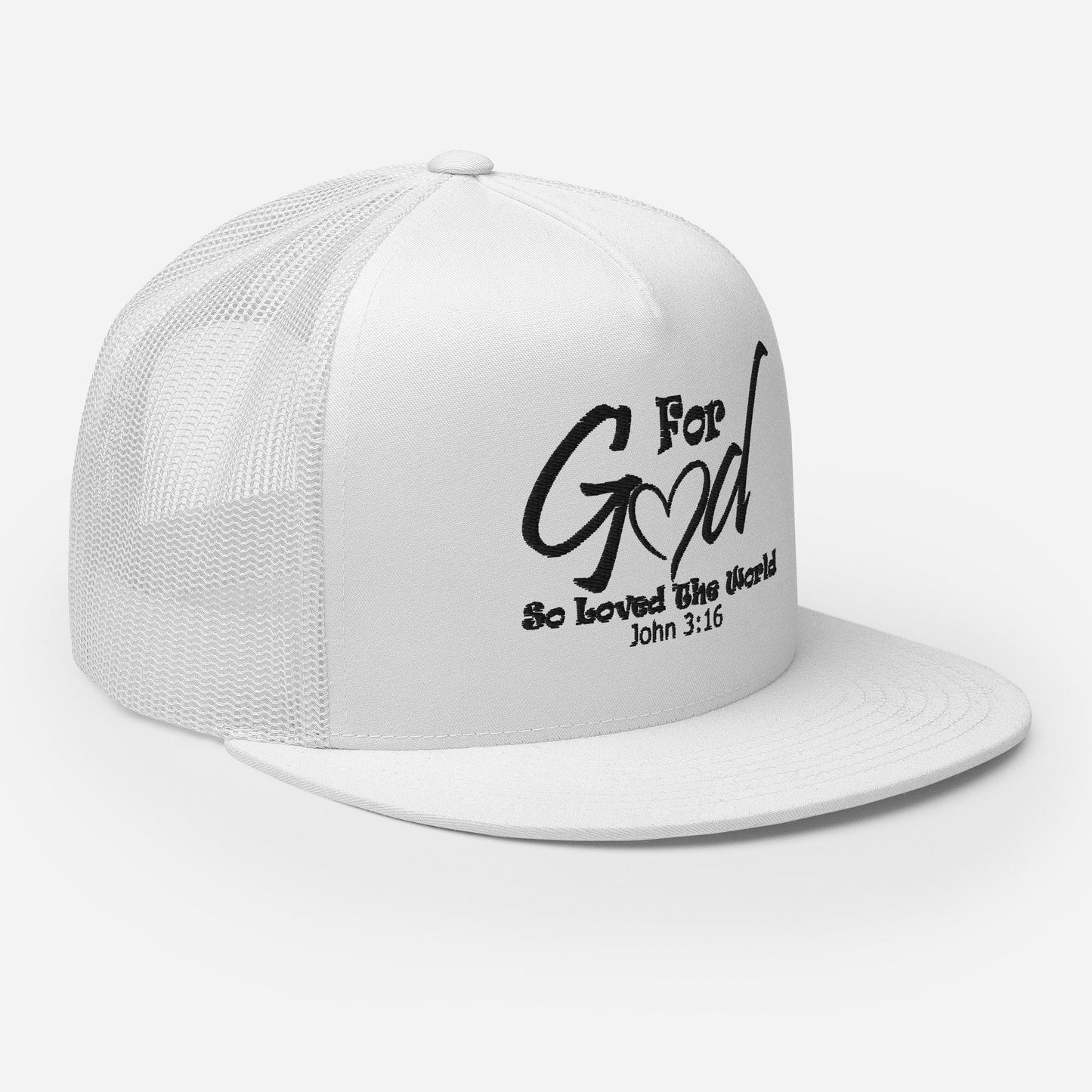 "For God So Loved the World" Christian Hat, Bible Verse Hat, Yupoong 6006 Trucker Cap - Wellness Shine