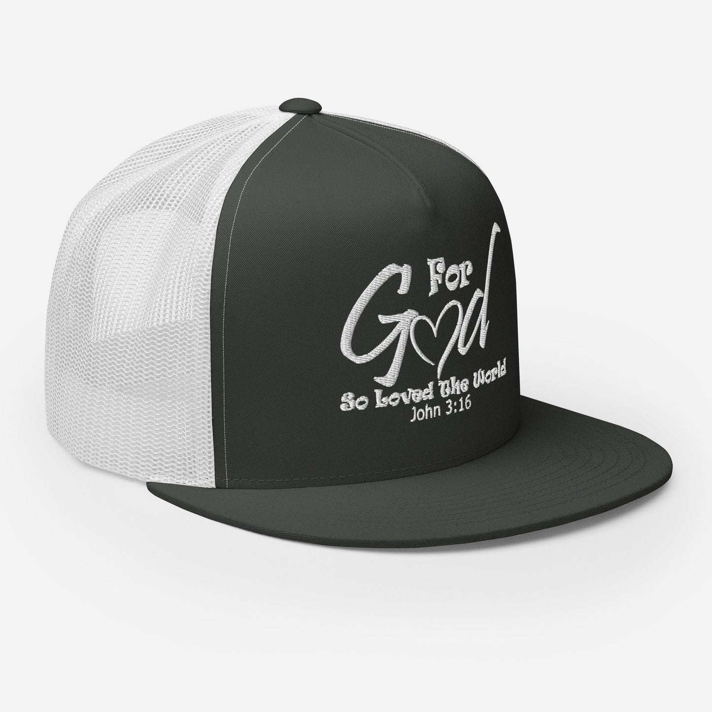"For God So Loved the World" Christian Hat, Bible Verse Hat, Yupoong 6006 Trucker Cap - Wellness Shine